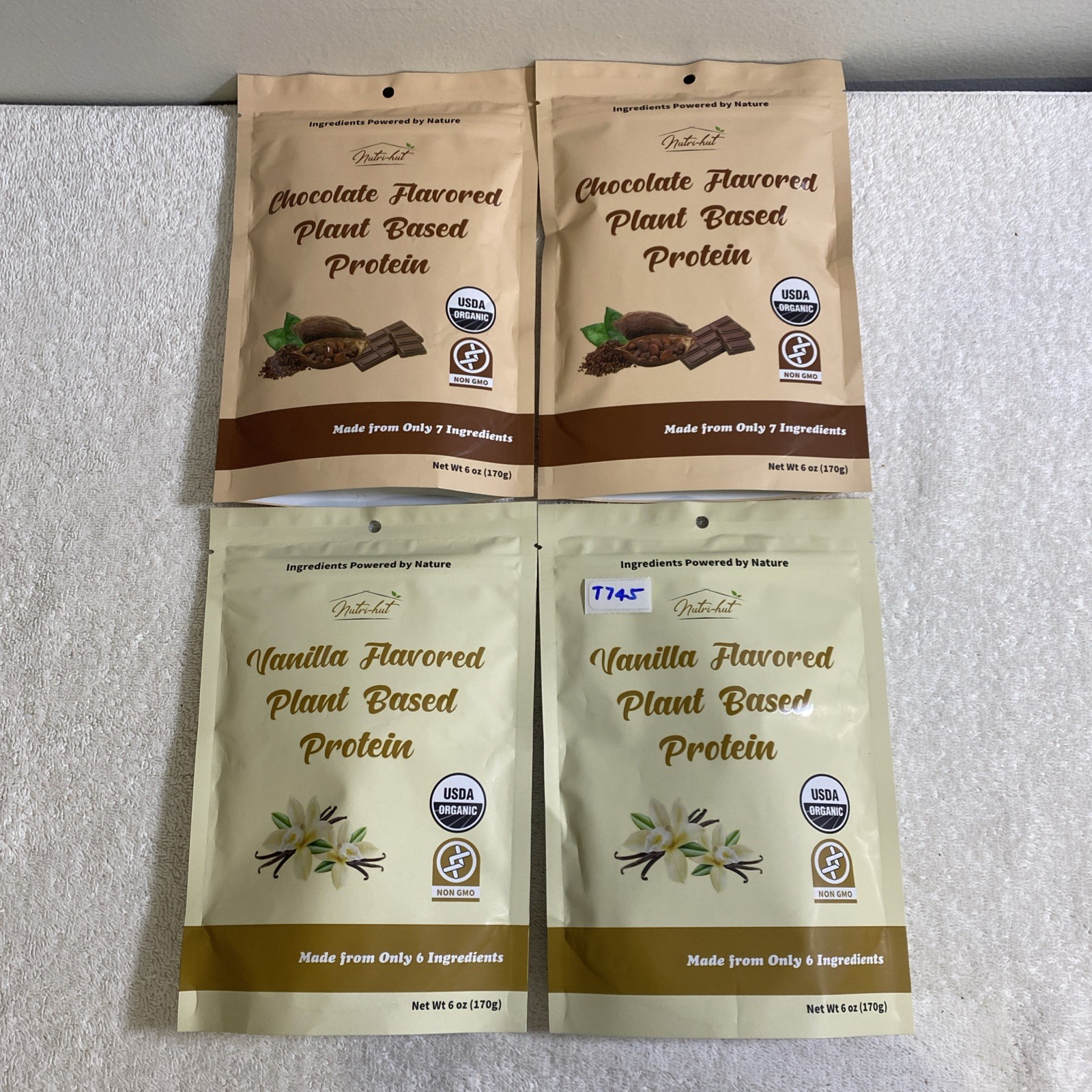 Lot Of 4, Nutri Hut, Plant Based Protein Powder, 6 oz Each Vanilla & Cho, (T745