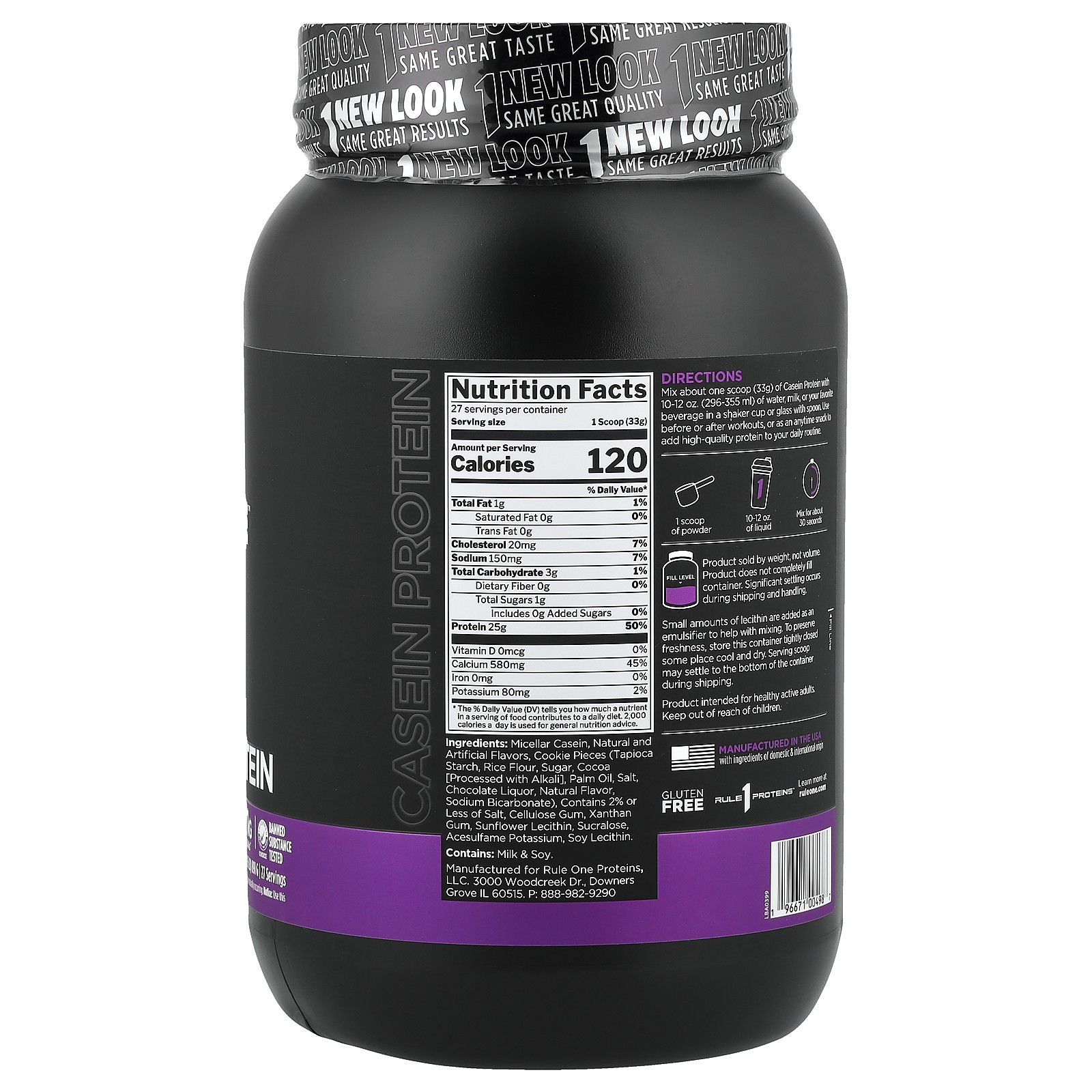 R1 Casein, Protein Powder Drink Mix, Cookies & Creme, 1.96 lb (891 g)