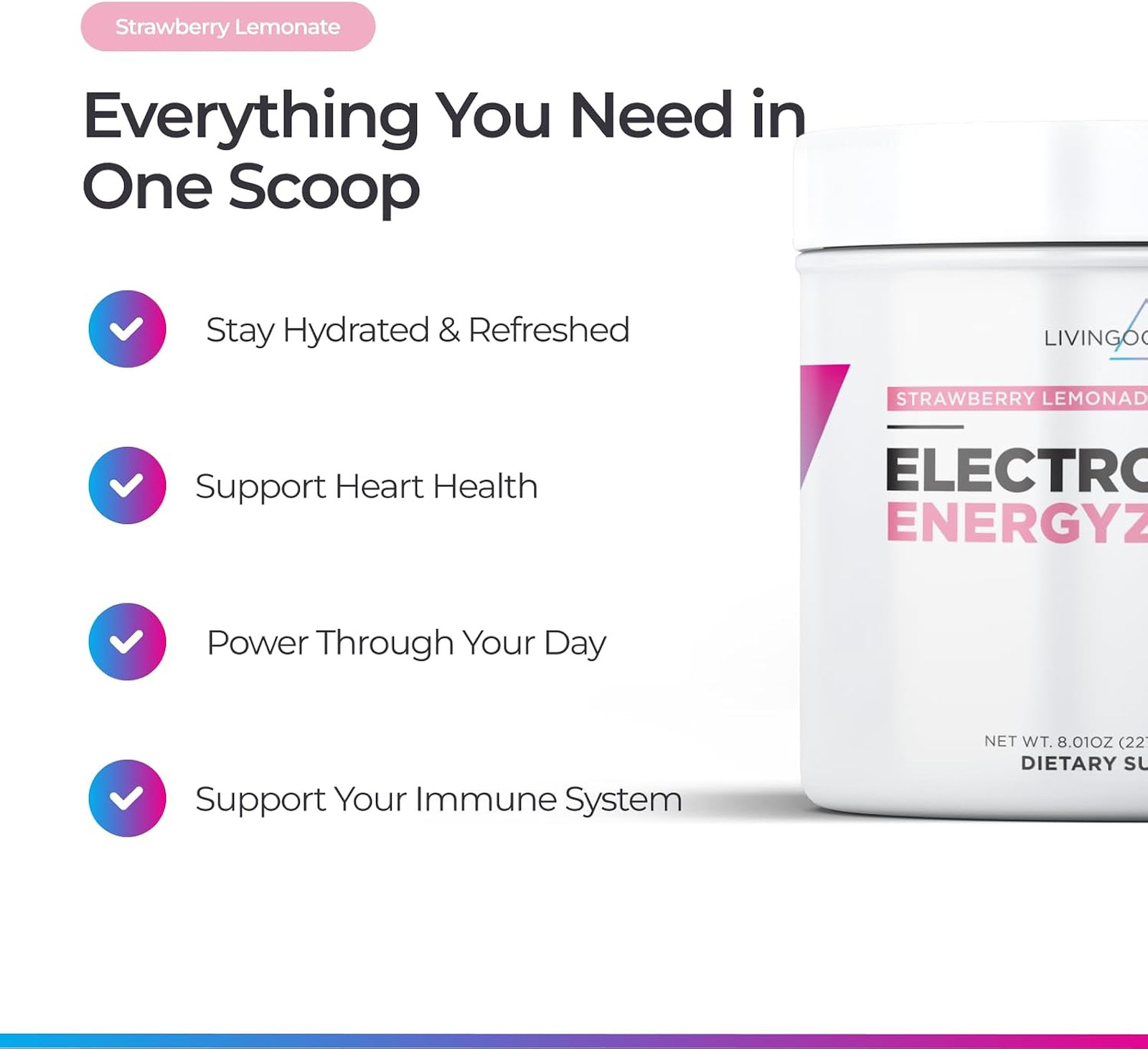 Electrolytes Powder Strawberry Lemonade 30 Servings, Hydration Drink Mix with
