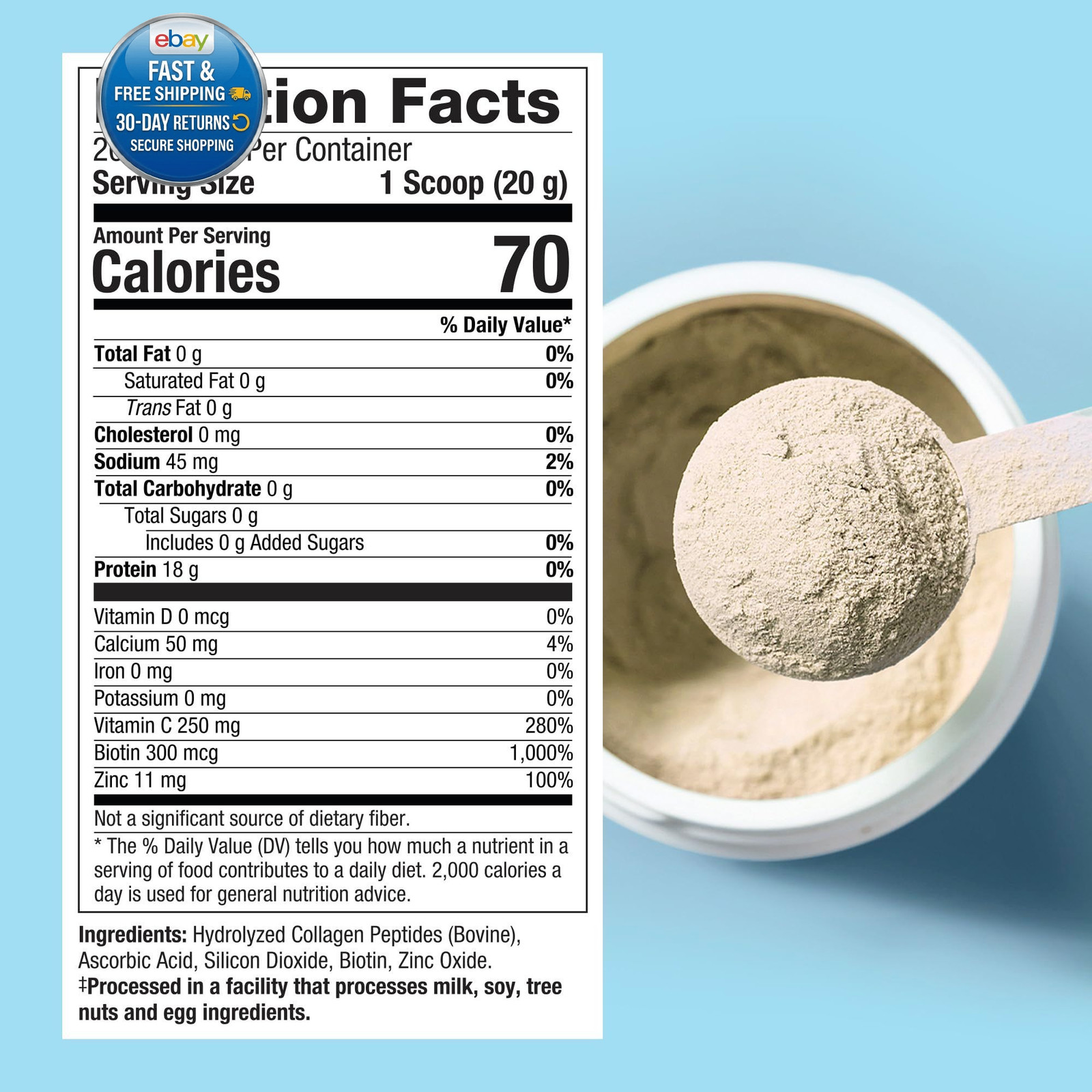 Collagen Powder, Unflavored (20 14.46 Ounce (Pack of 1)