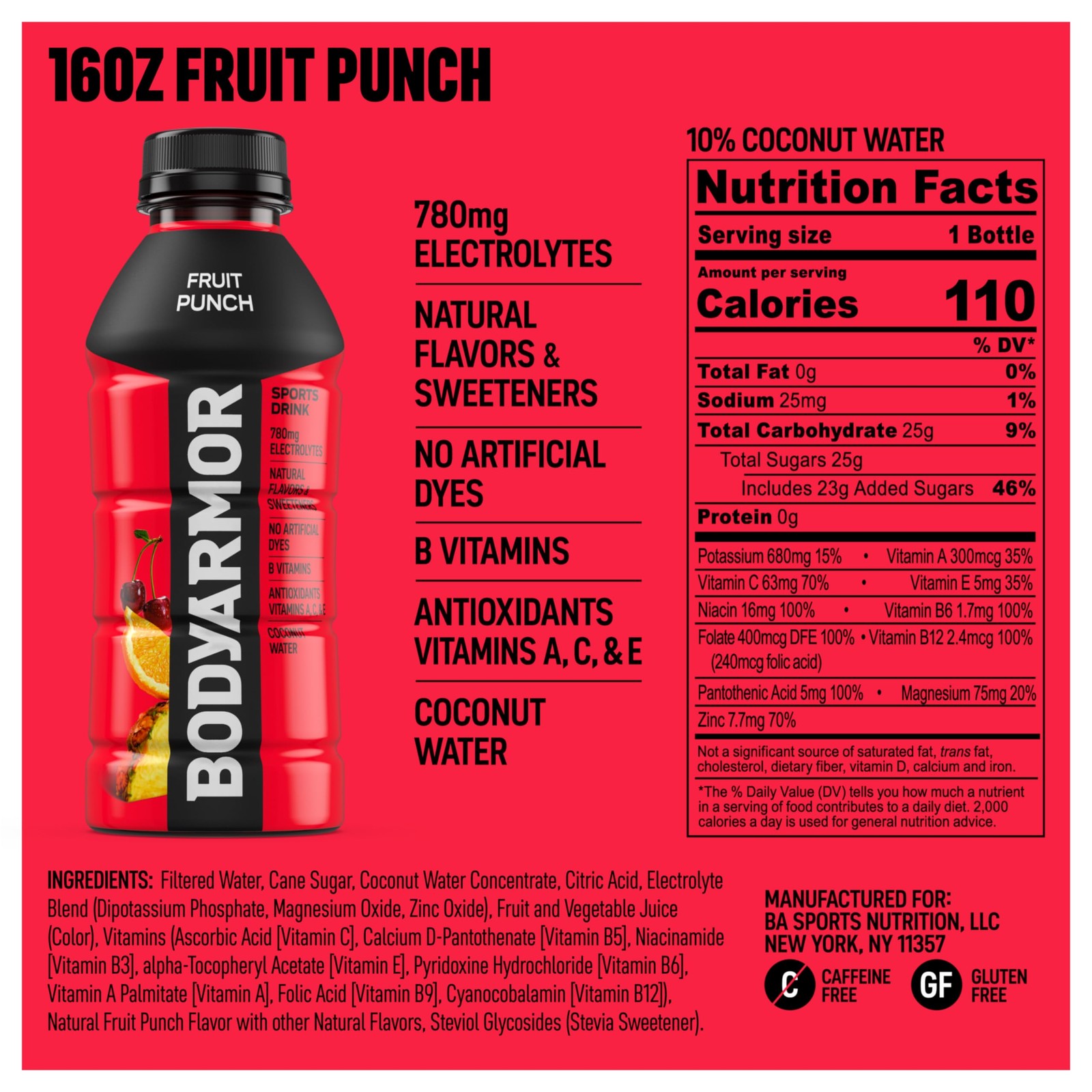 BODYARMOR Sports Drink Sports Beverage, Fruit Punch, 16 Fl Oz
