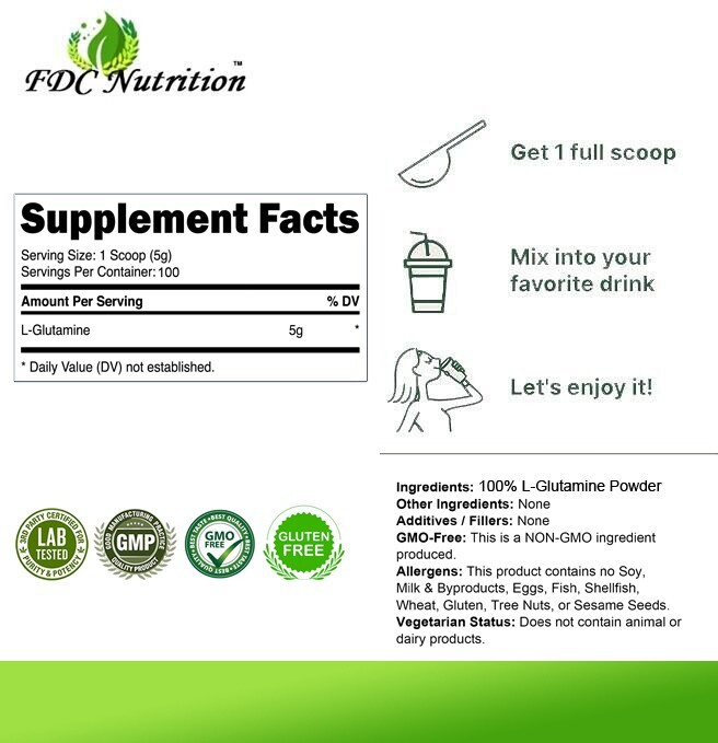 3 PACKS L-GLUTAMINE POWDER 1.1 lb (500g) KOSHER PHARMACEUTICAL GRADE