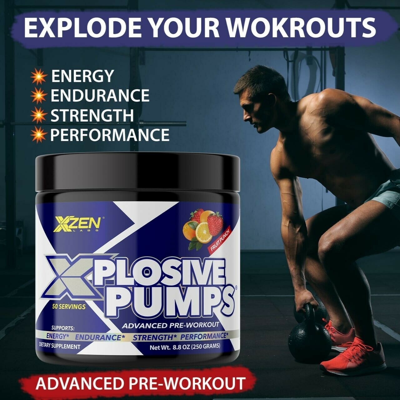 Pre-Workout Powder Bucked Muscle Pump up Supplement Energy Focus 50 Servings FP