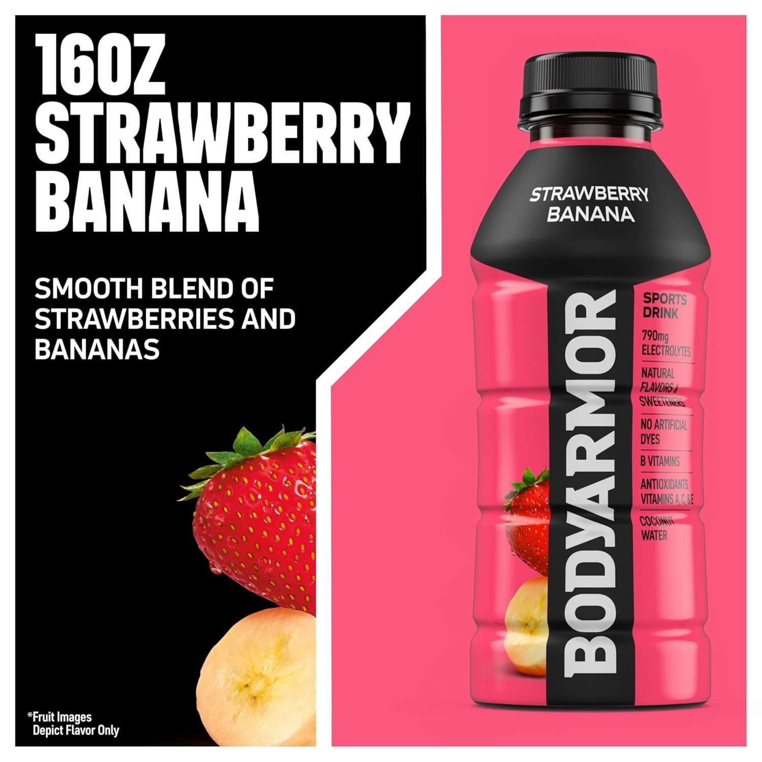 Sports Drink BodyArmor Strawberry Banana Electrolyte Hydration 16 Fl Oz Bottles