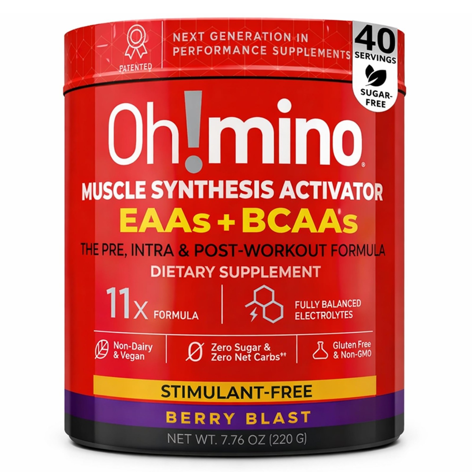 Oh!mino Amino Acid Energy Blend – Sugar-and-Stimulant-Free, Pre-Post Workout Pow