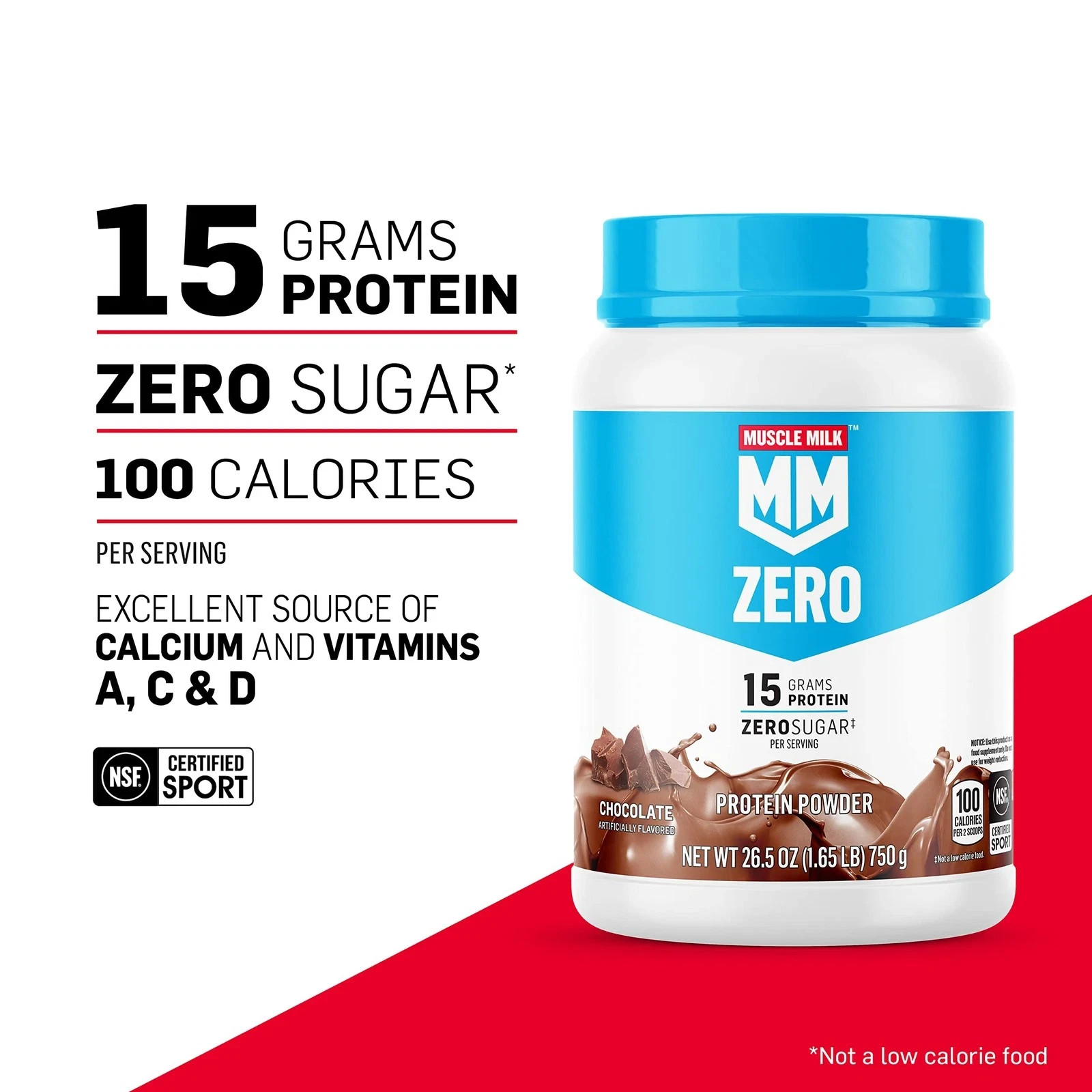 Muscle Milk Zero 100 Calorie Protein Powder Chocolate 15G Protein 1.65 Pound 25