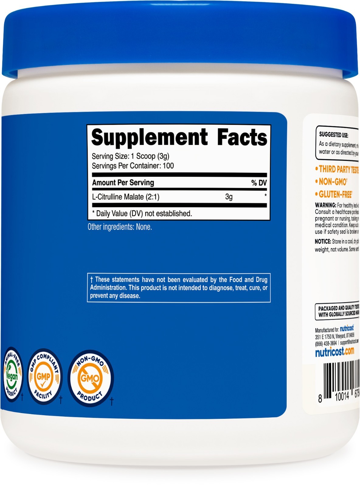 Pure L-Citrulline Malate (2:1) 300G (3 Pack) by Nutricost – 294 Servings