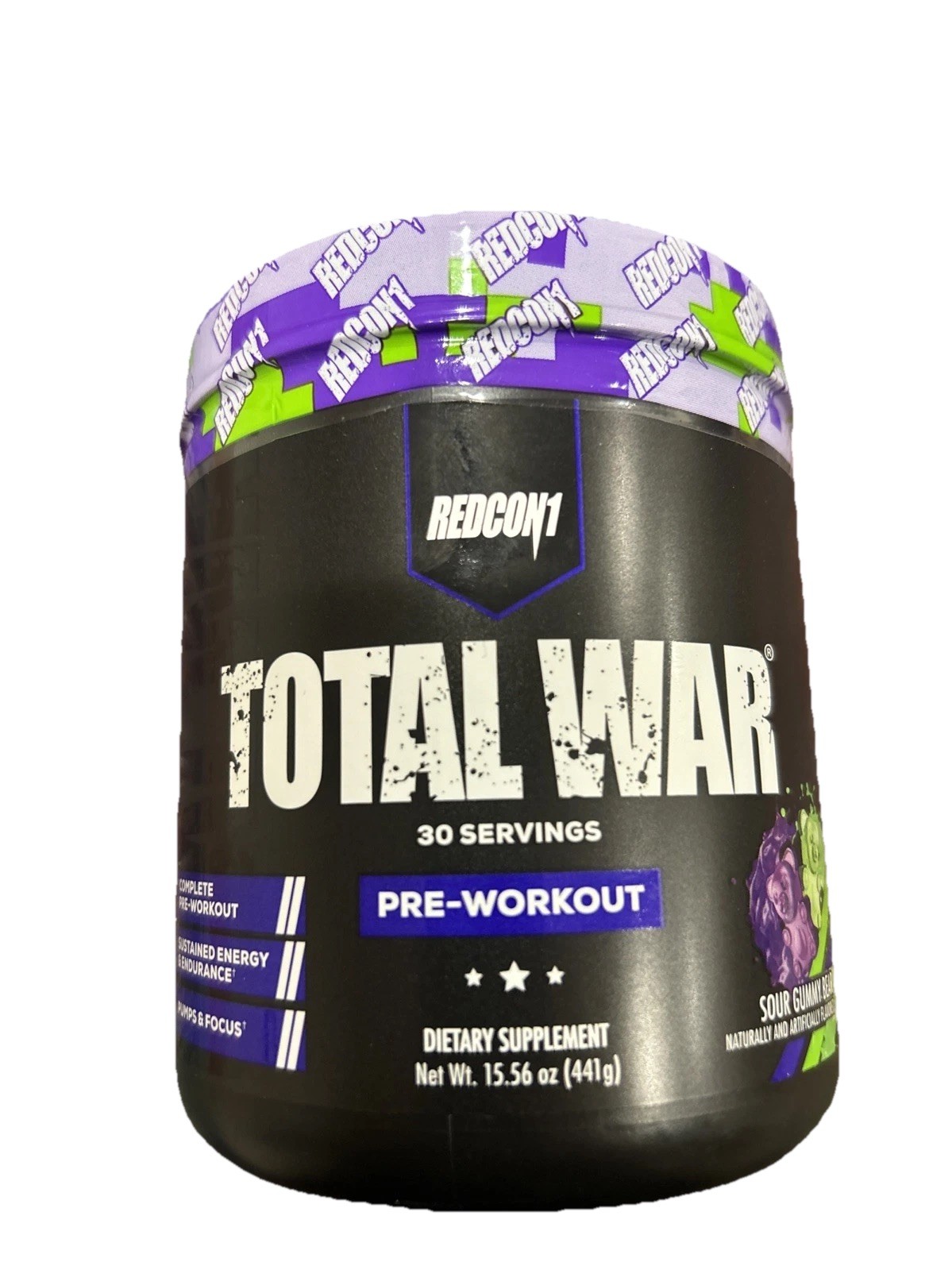 REDCON1 TOTAL WAR, Preworkout, Sour Gummy Bear, 30 Servings. Exp 03/2027