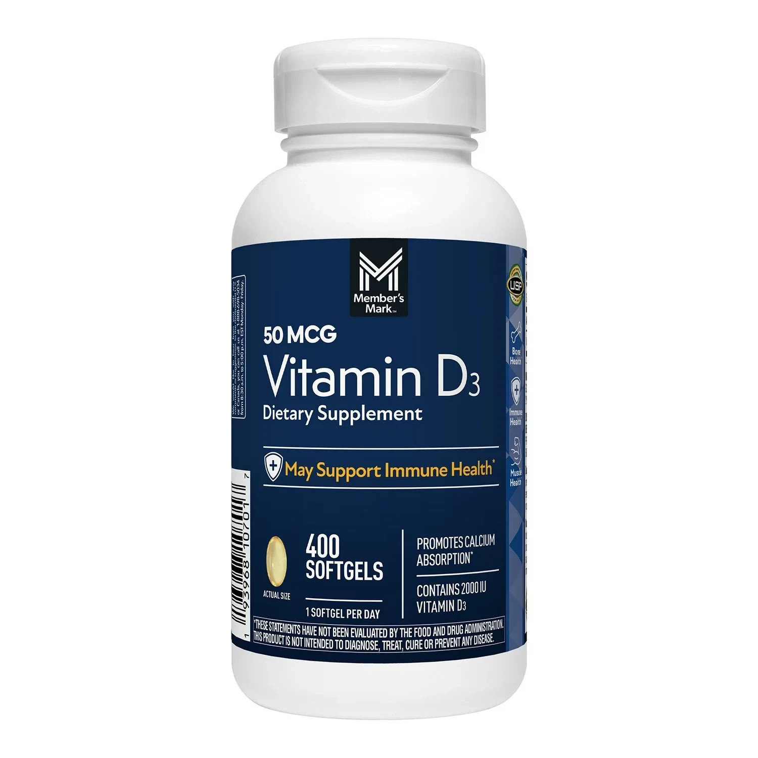 Member’s Mark Vitamin D3, 50 mcg, Dietary Supplement ( 400 ct ) Choose Your Pac