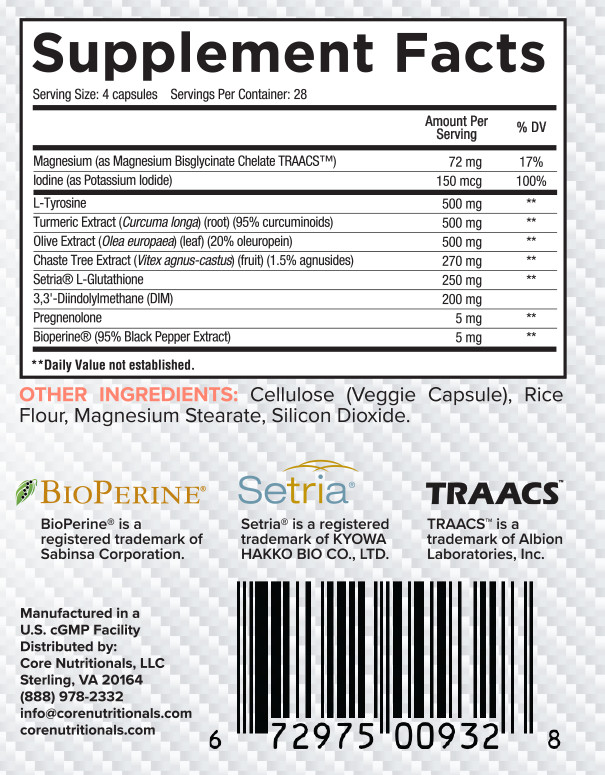 Core Nutritionals POISE Female Hormone & Thyroid Aid – 112 caps Menstrual Relief