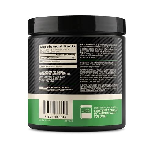 Creatine Monohydrate Powder Micronized 5g 60 Servings Unflavored