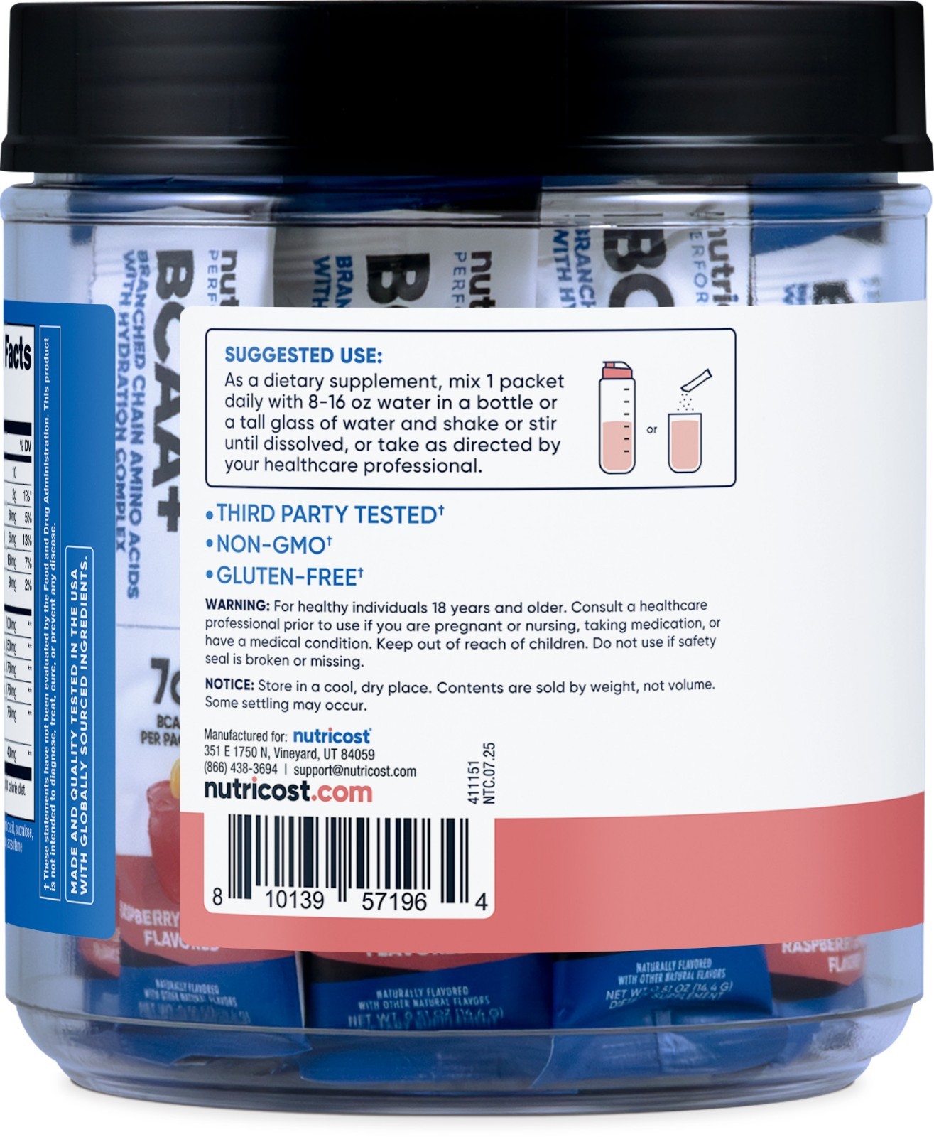Nutricost BCAA+ Hydration Raspberry Lemonade (20 Stickpacks) – Gluten Free