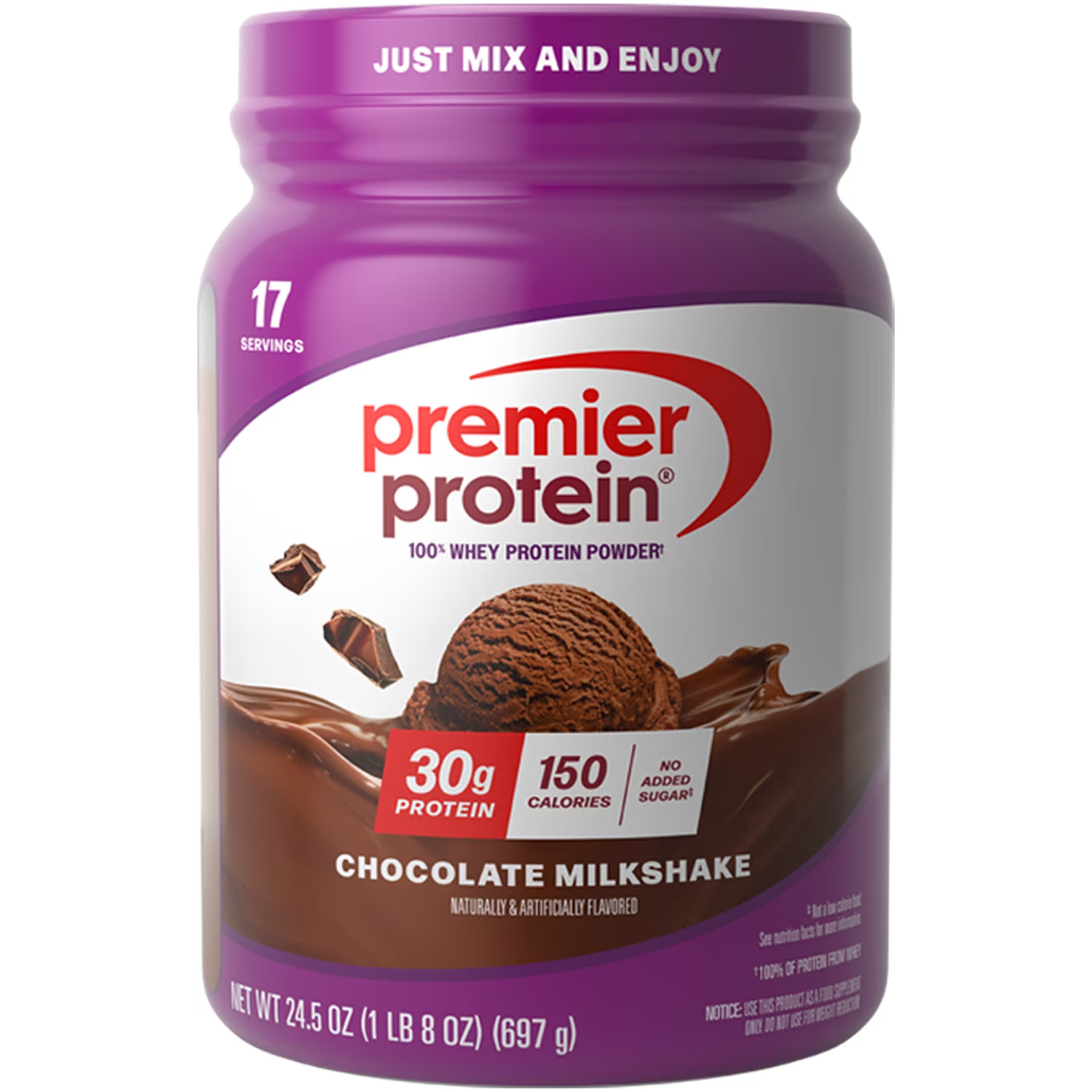 Premier Protein 100% Whey Protein Powder, Chocolate Milkshake,30g Protein,17 ser