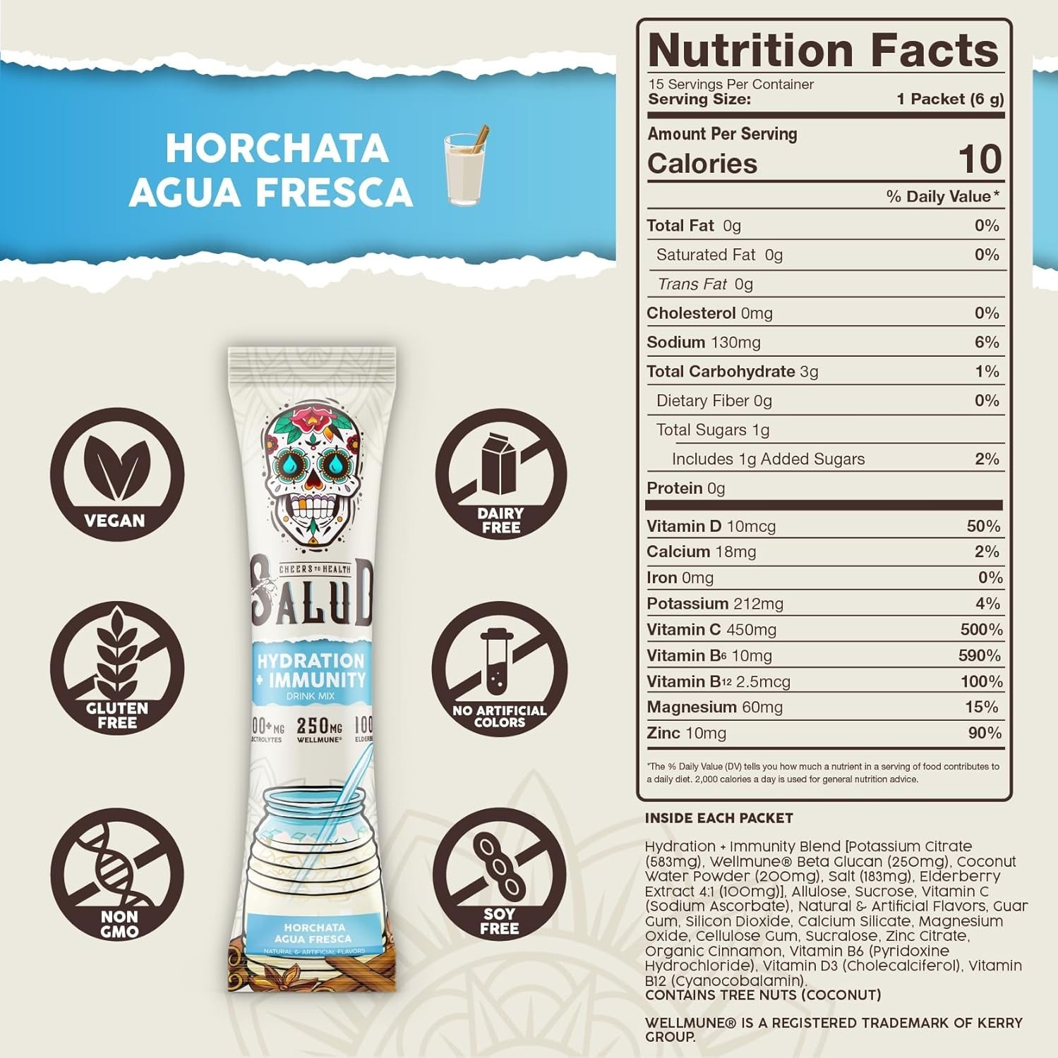 Horchata Immunity & Electrolytes Powder by Salud – , Non-GMO, 15 Servings
