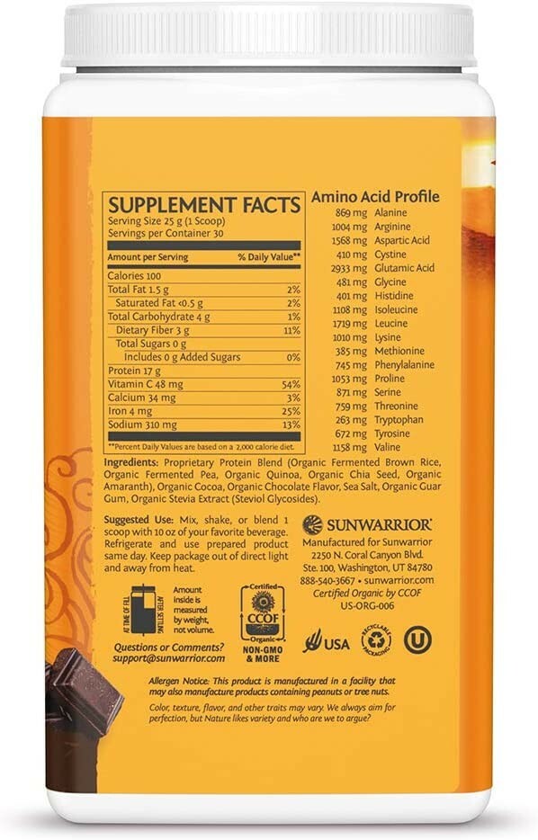 Sunwarrior Classic Plus Organic Vegan Protein Powder with BCAAs Pea Protein 750g