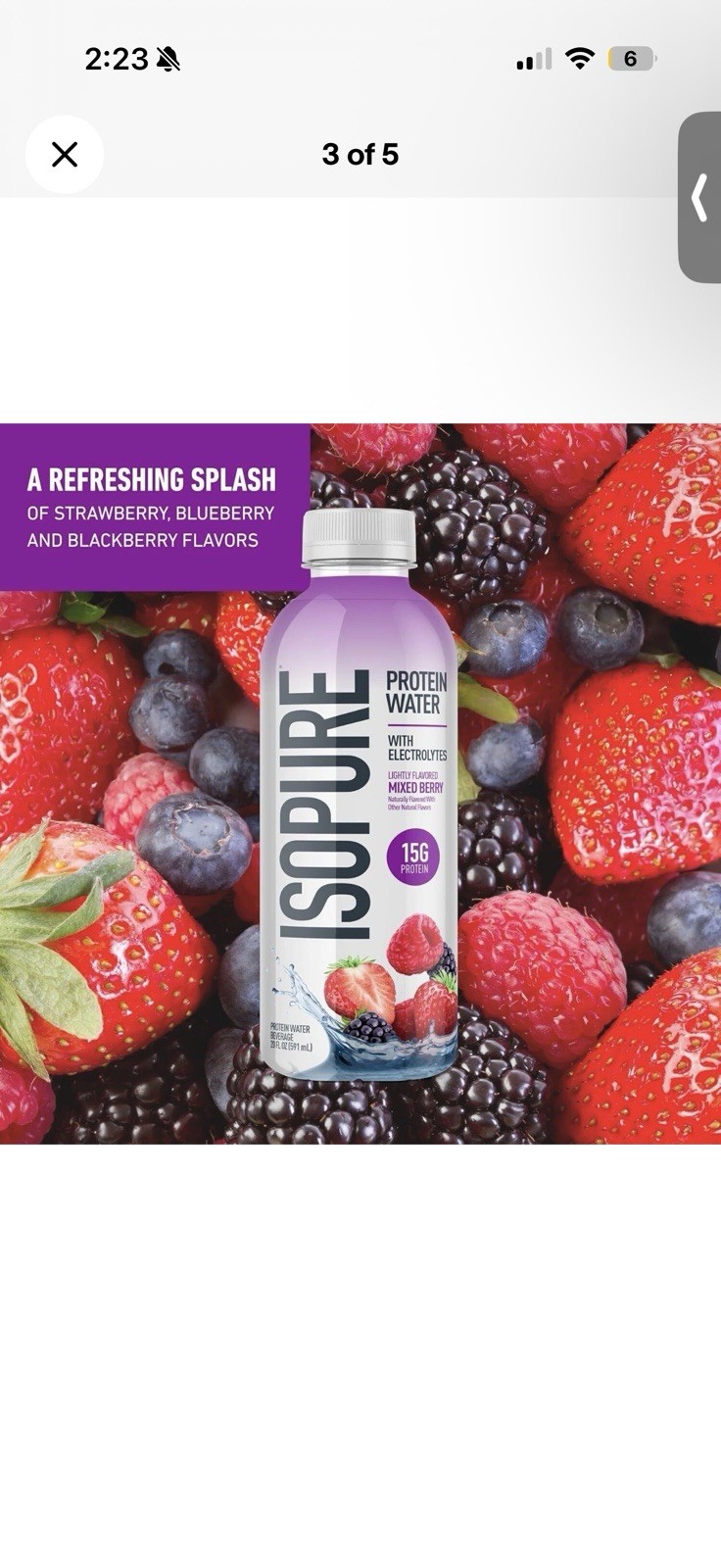 Isopure 15g Ultra-Filtered Protein Water: Mixed Berry Electrolytes- 12 Pack 20oz