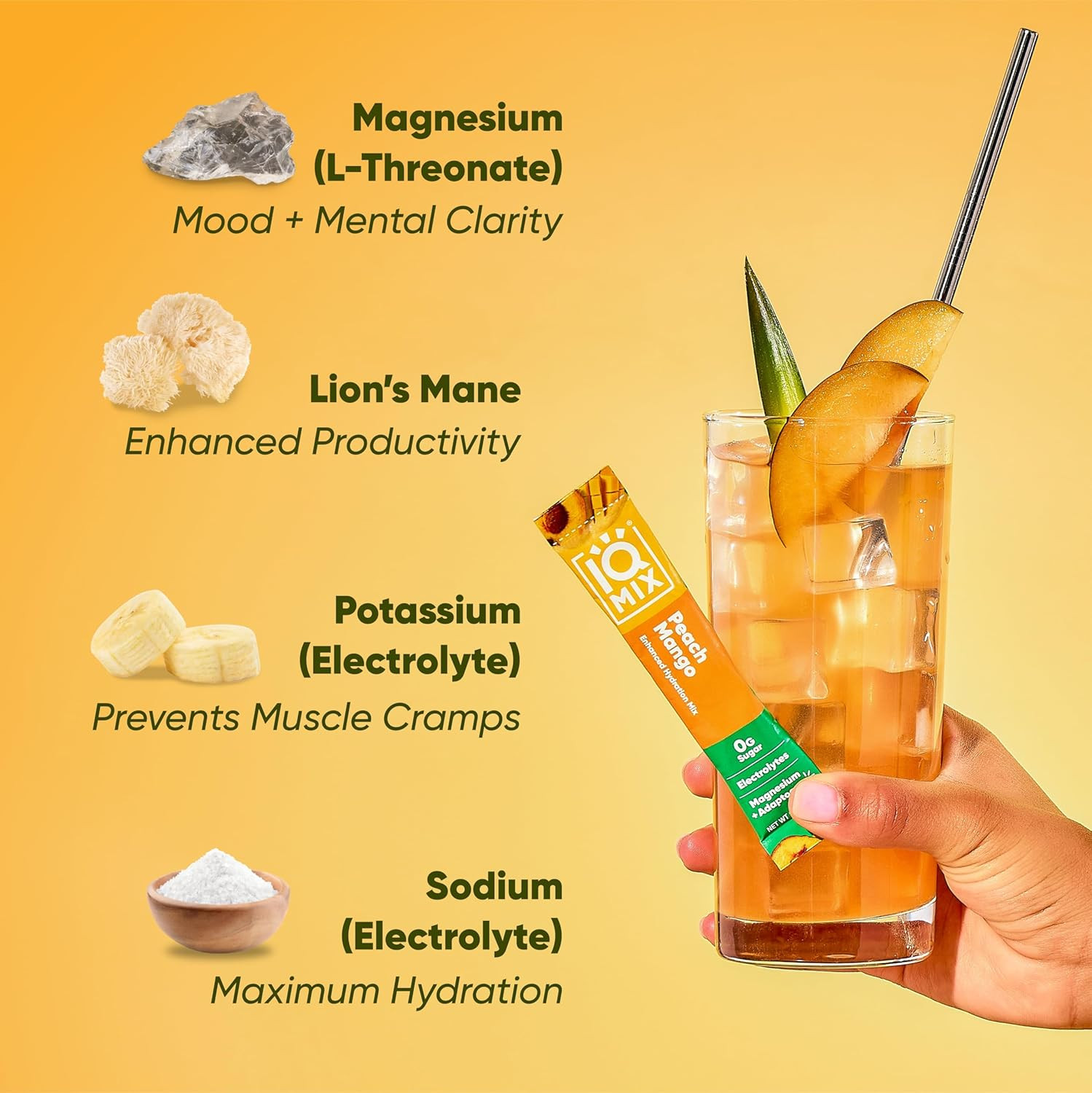 IQMIX Electrolyte Powder, Peach Mango, Sugar Free Keto Hydration Mix, 20ct