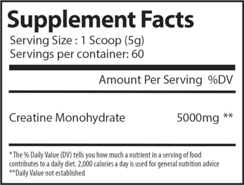 Creatine Monohydrate Powder Micronized Unflavored 300g 60 Servings