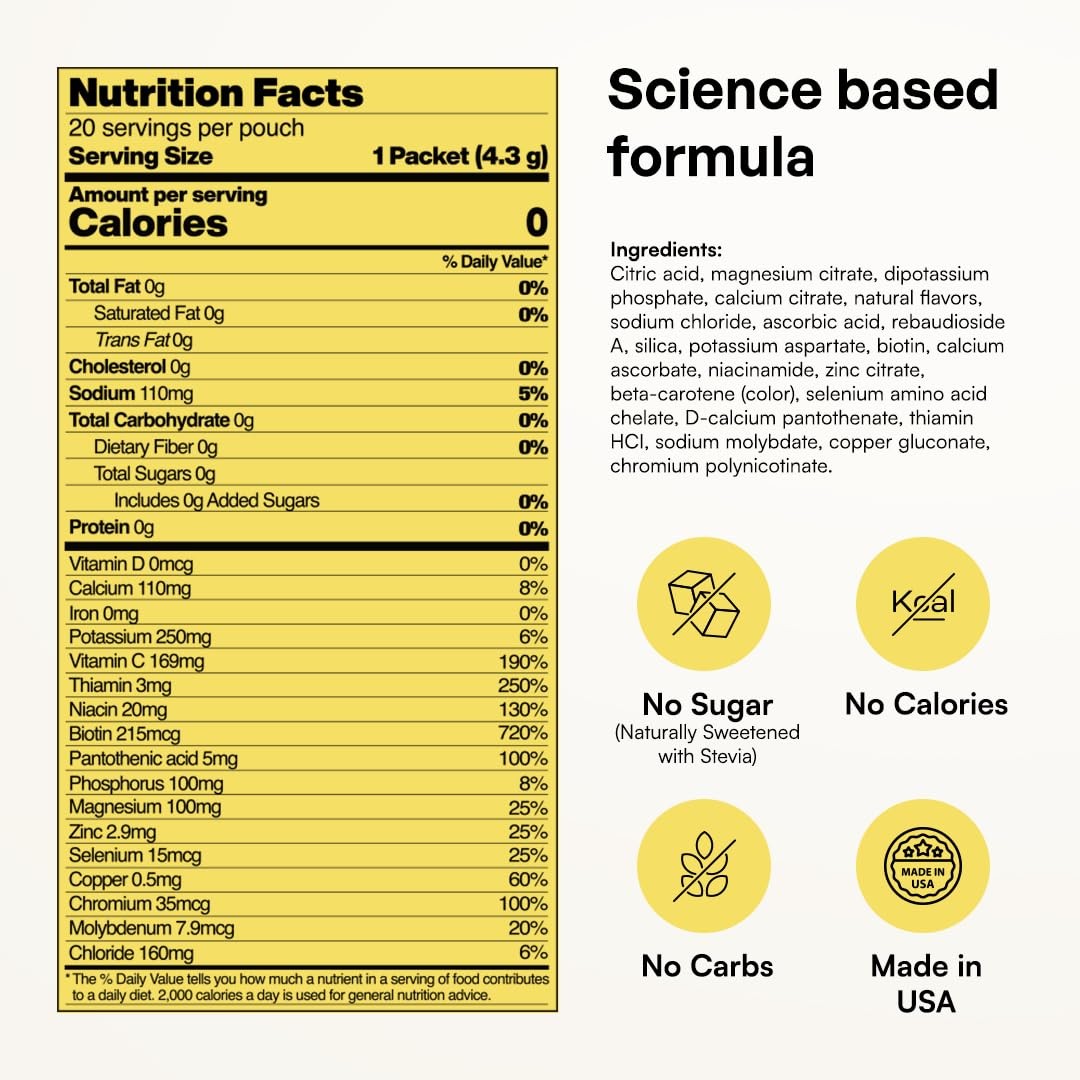 Selenium Electrolytes Powder Packets – Multivitamin Lemonade 20 Pack Hydratio…