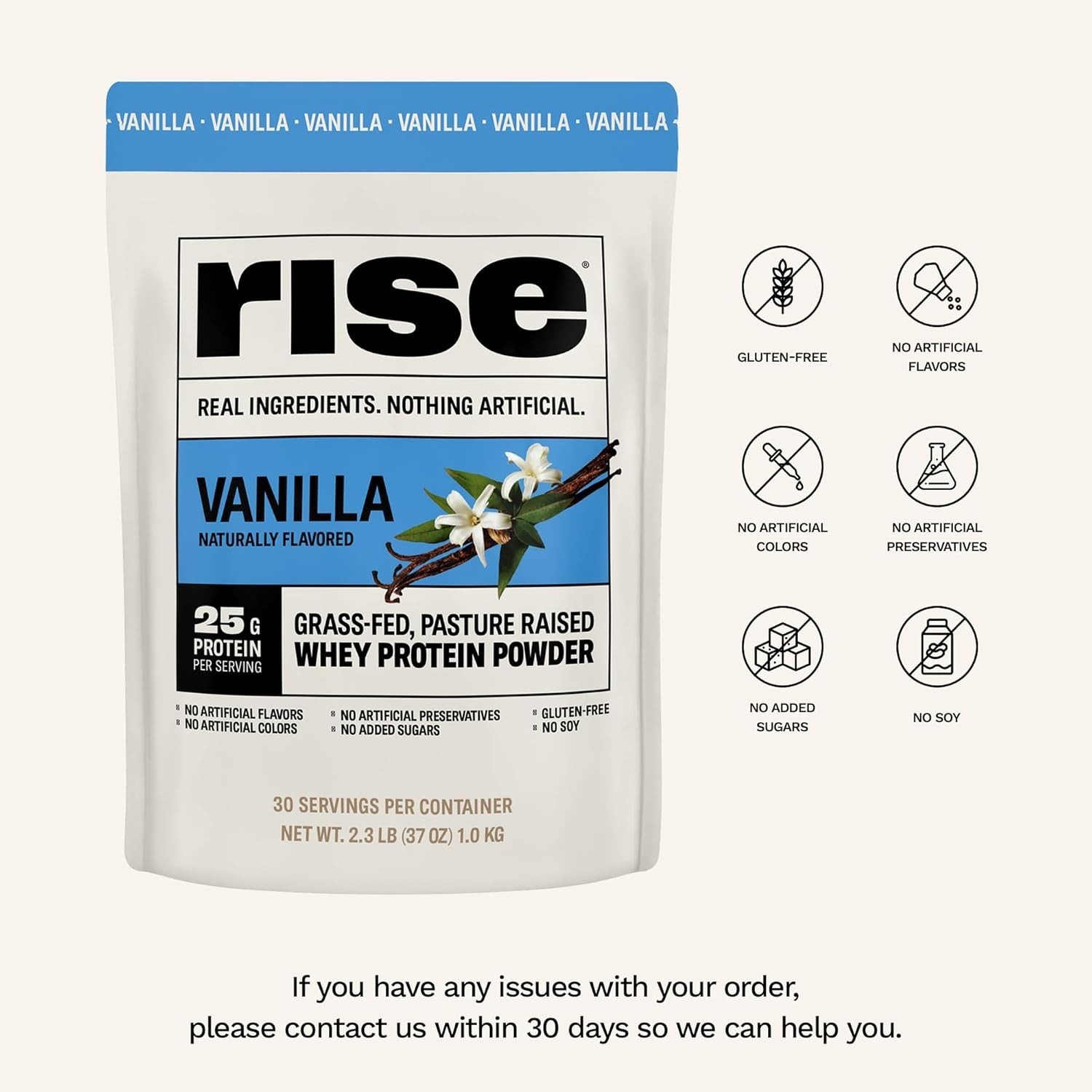 Rise Grass-Fed Whey Protein Vanilla – 25g Protein, No Artificial Ingredients, 2.