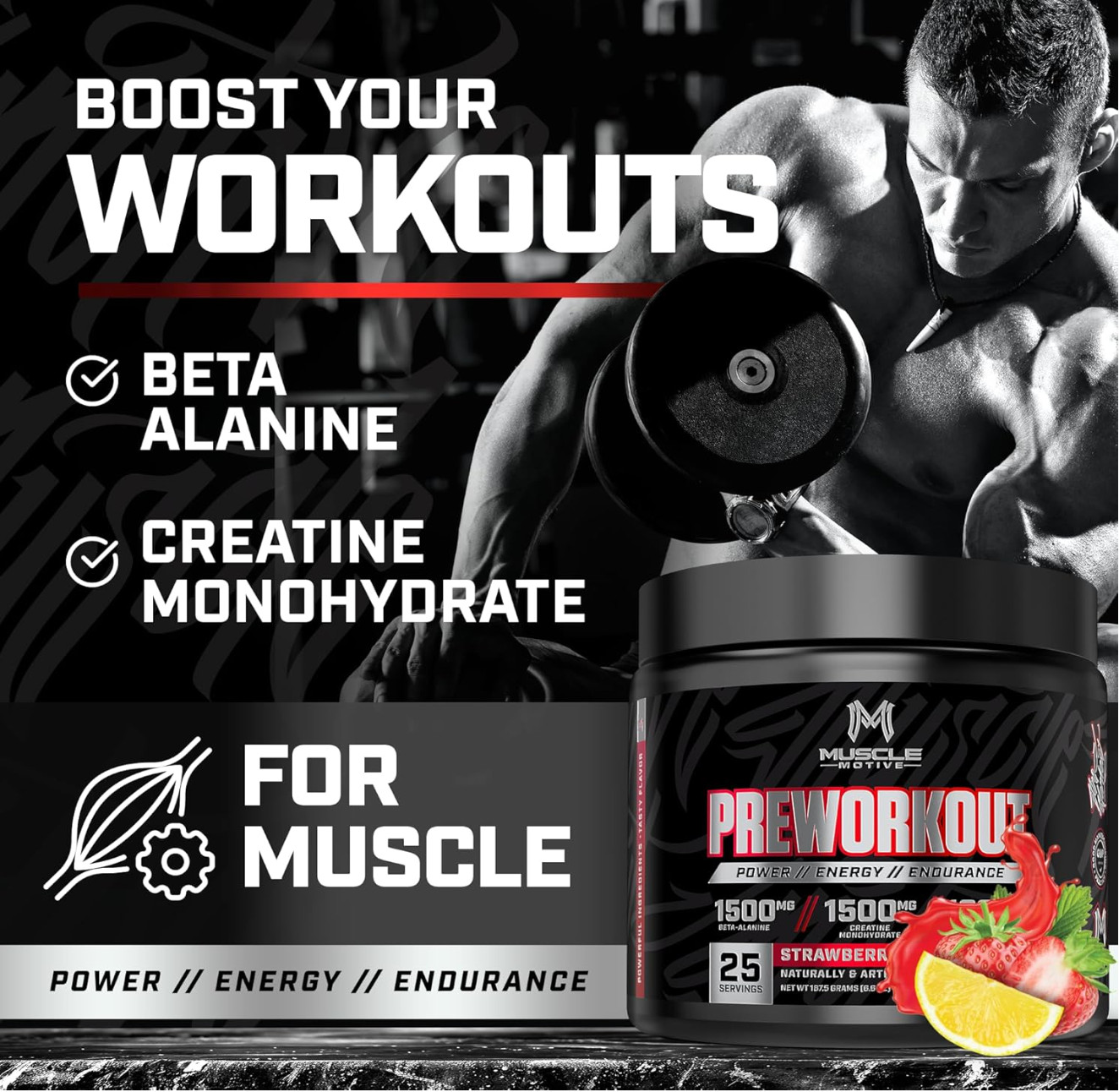 Pre Workout Powder with Beta Alanine, Creatine Monohydrate, BCAA, L Citrulline
