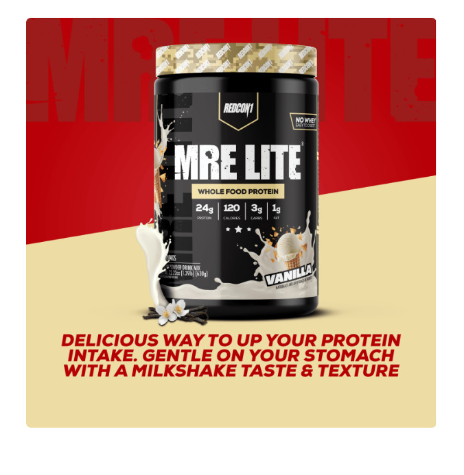 REDCON1 MRE Lite Whole Food Protein Powder, Vanilla Milkshake, Whey & Lactose Fr