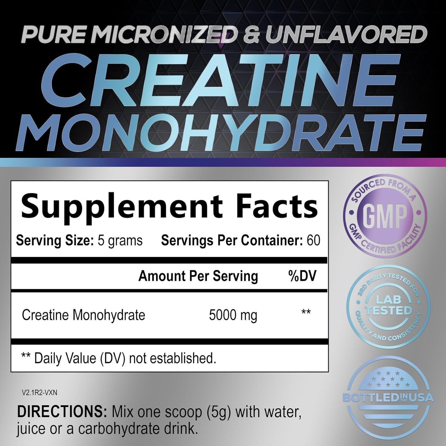 Creatine Monohydrate Micronized Powder 5000mg – Unflavored – Workout Supplement