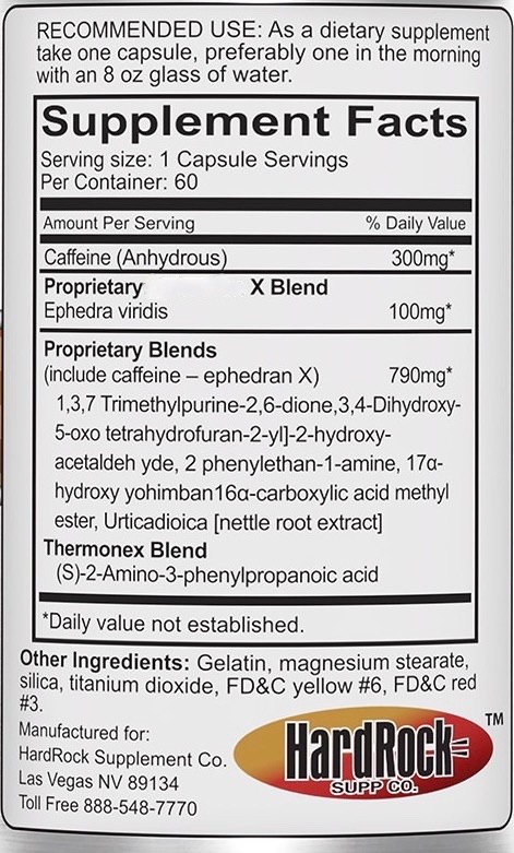 HardRock EPH 100 – 60 Capsules High Stim Fat Burner Pre-Workout