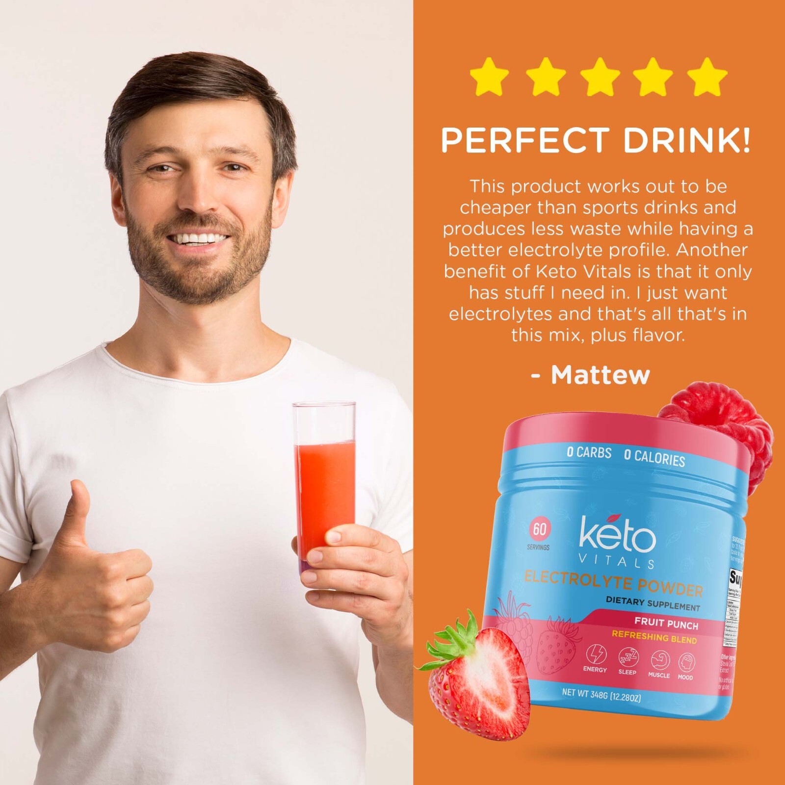Keto Vitals Electrolyte Powder Electrolytes Supplement Energy Drink Fruit Punch