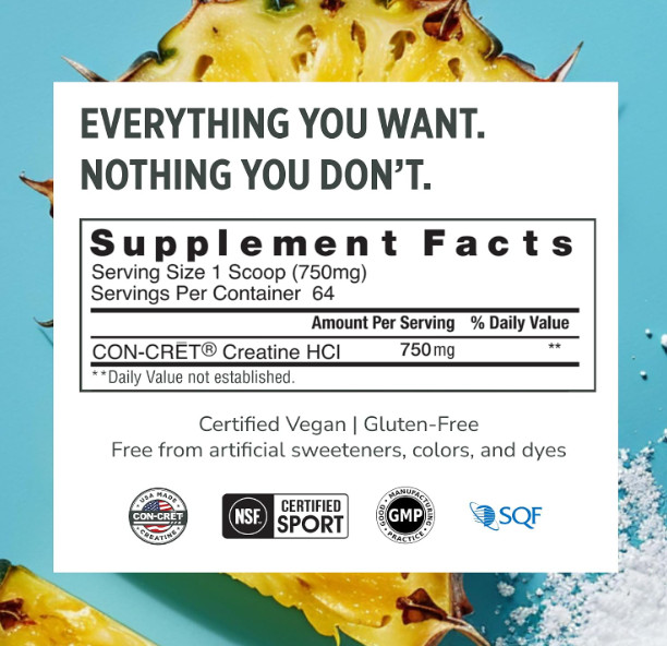 Creatine HCl Powder for Women and Men, Pineapple, 64 Servings |