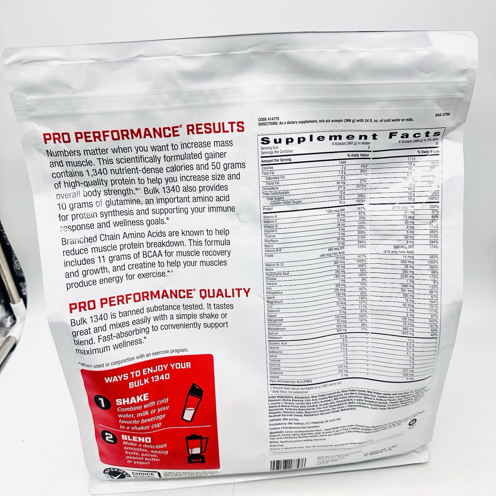 GNC Pro Performance Bulk 1340 Mass Gainer Protein Powder 50g ( 2 Pack)
