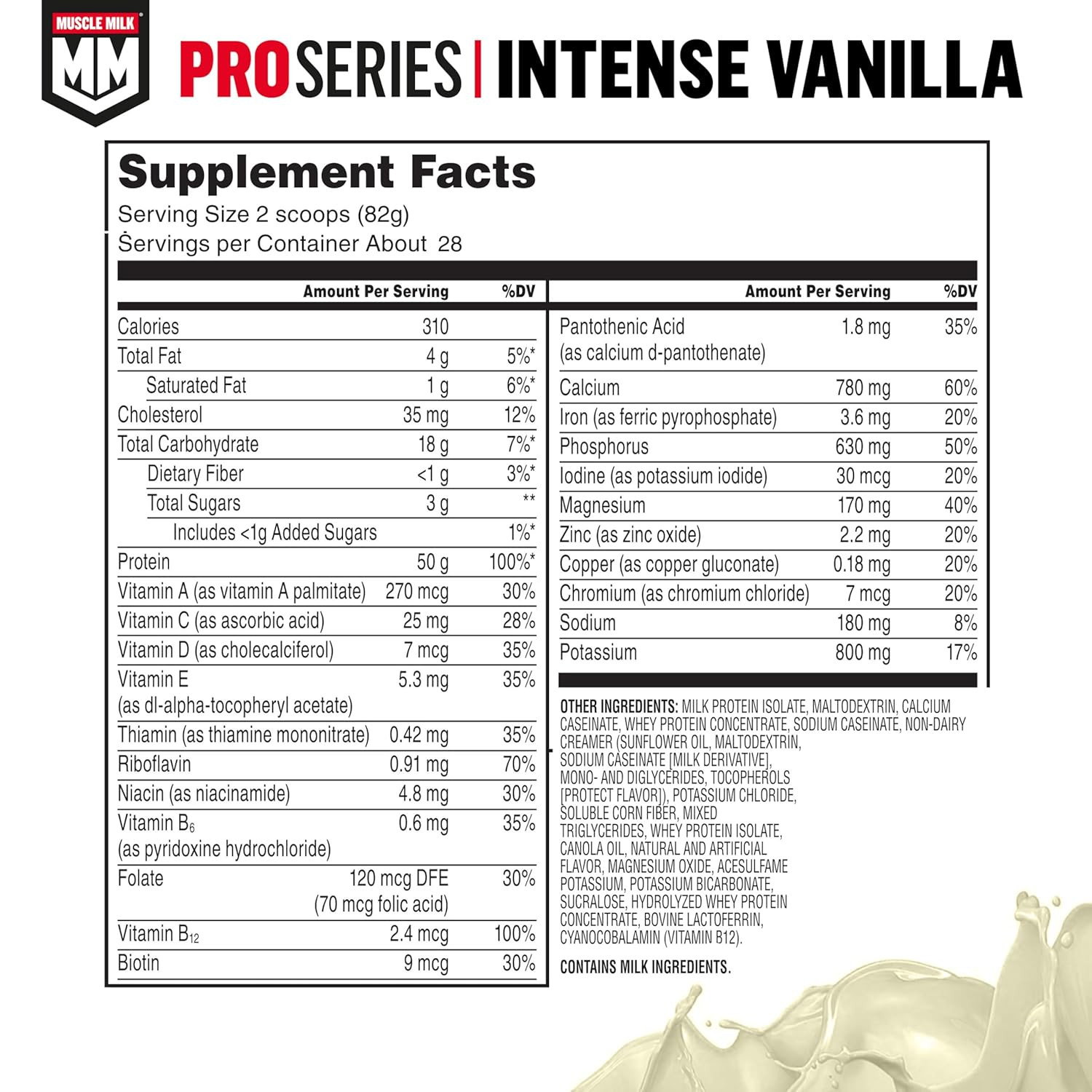 Muscle Milk Pro Series Protein Powder Supplement, Intense Vanilla, 5 Pound, 28 S
