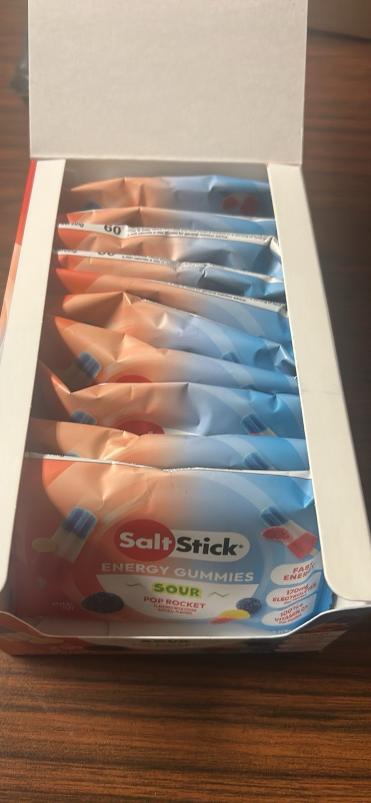 SaltStick Electrolyte Energy Gummies Sour Pop Rocket, Caffeine Free, 10 Packets