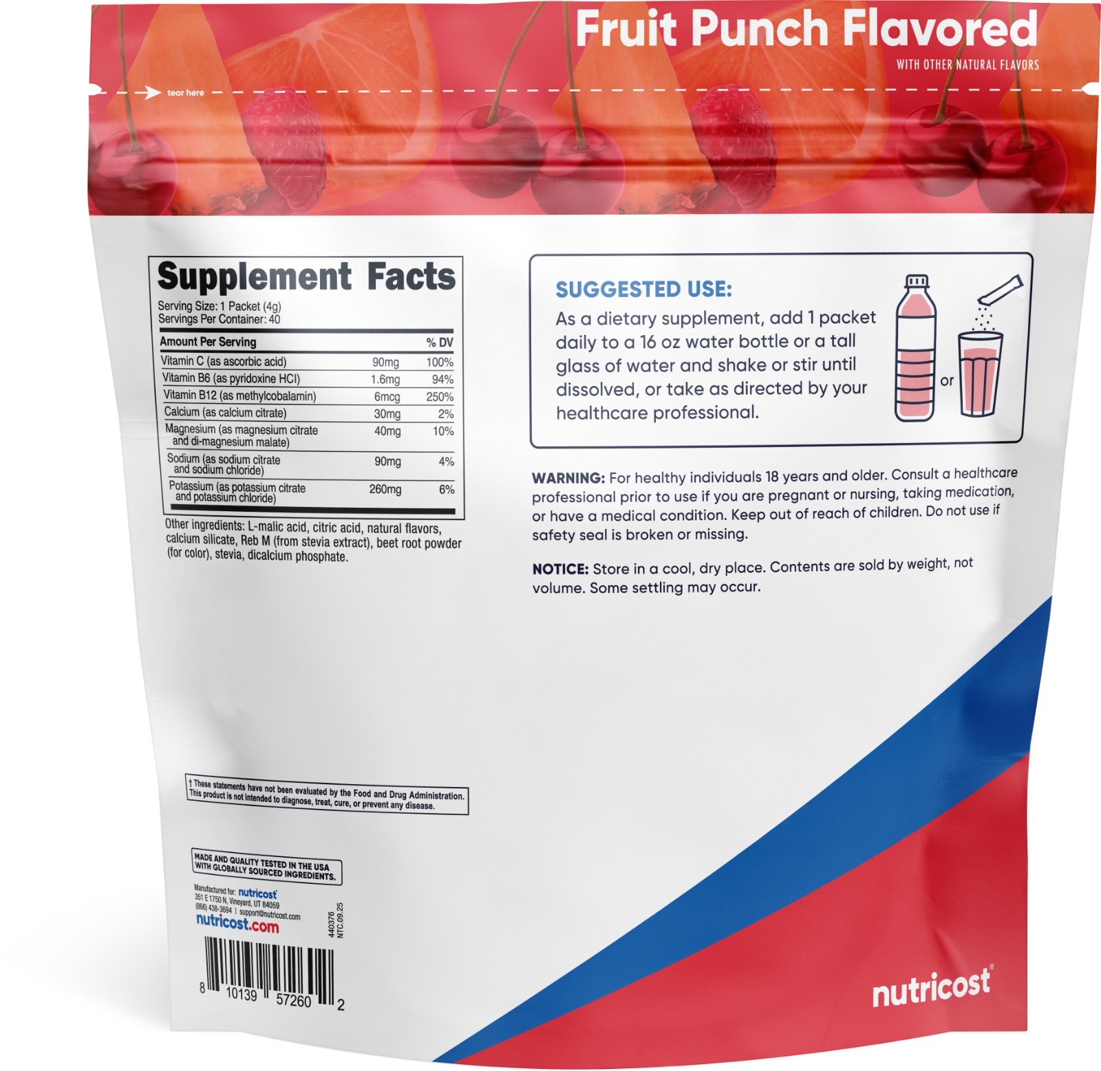 Nutricost Electrolytes Complex, Fruit Punch Flavored, 40 Stickpacks