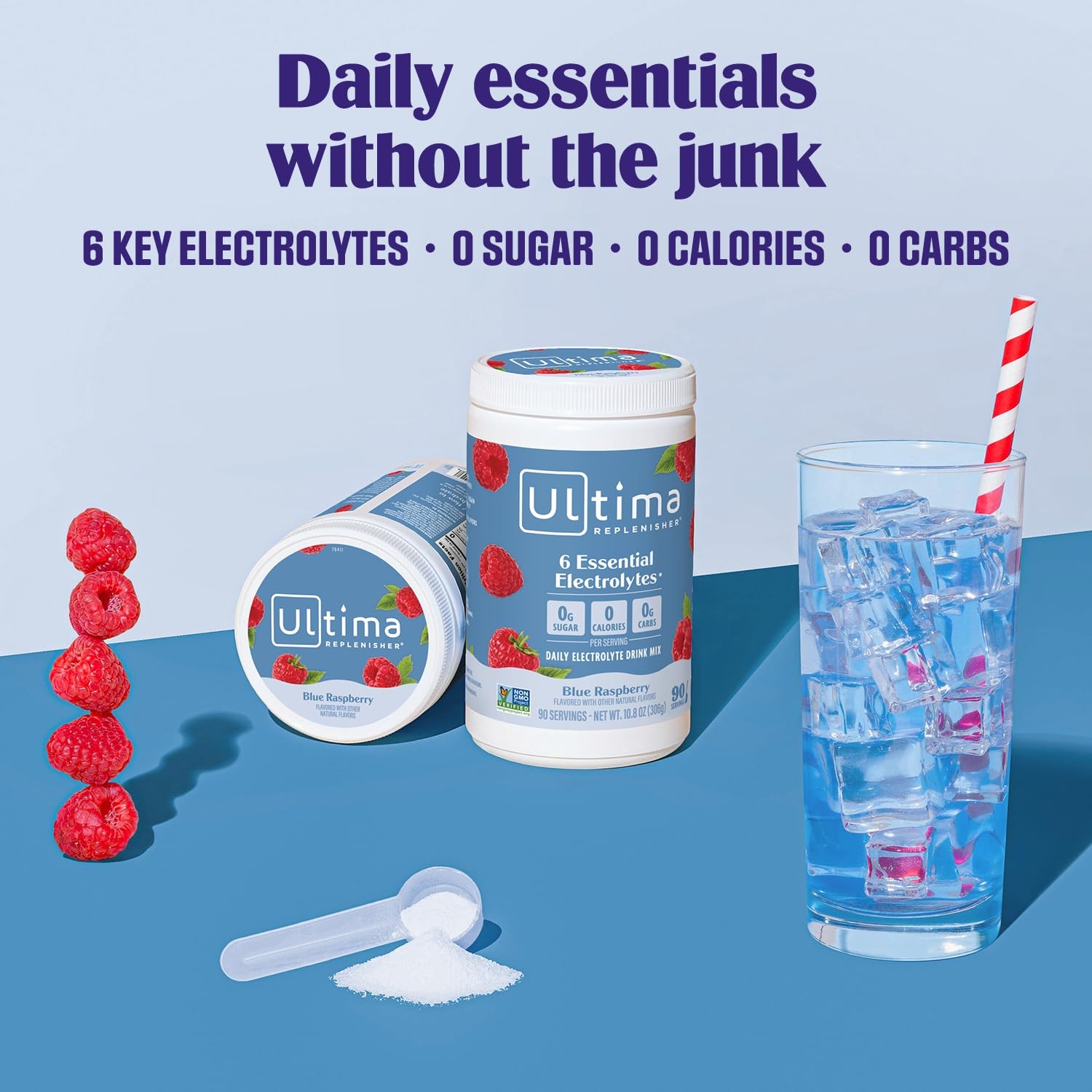 Ultima Replenisher Daily Electrolyte Powder Drink Mix – Sugar Free – Blue Raspbe