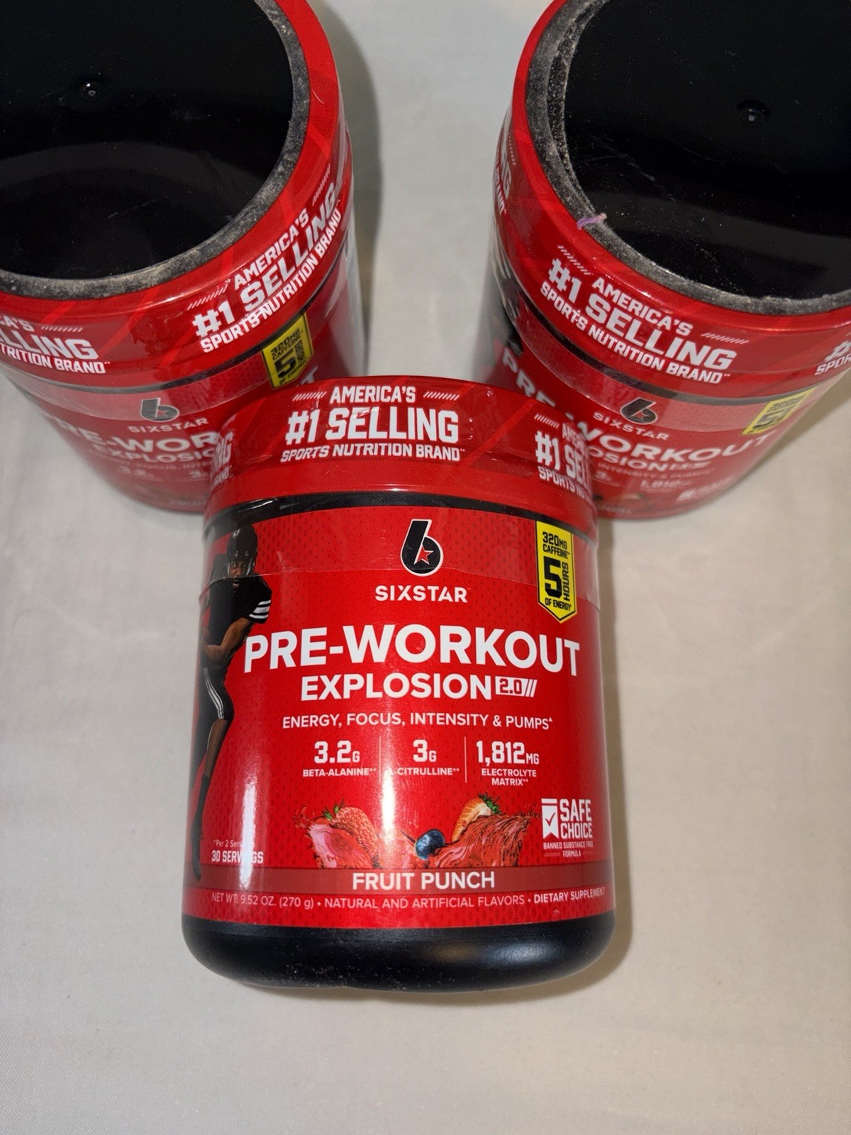 Six Star pre workout explosion 2.0 Lot Of 3 Jars Fruit Punch 9.52oz Per Ex 10/27