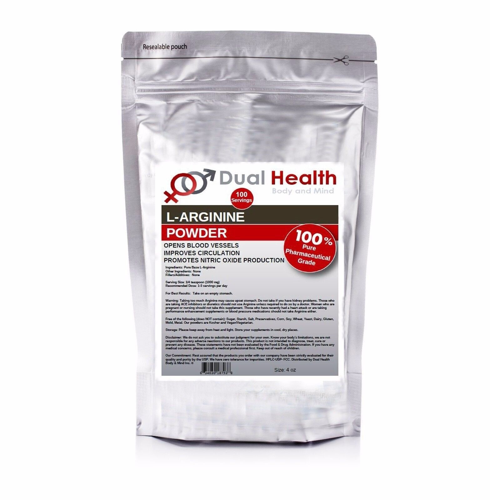 L-ARGININE (4 oz) Free Form Kosher Base Powder Pure Pharmaceutical Grade