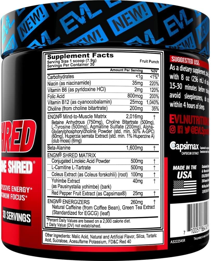EVL Nutrition – ENGN Shred – Energy – Preworkout (30 Servings) ***CLUMPY***