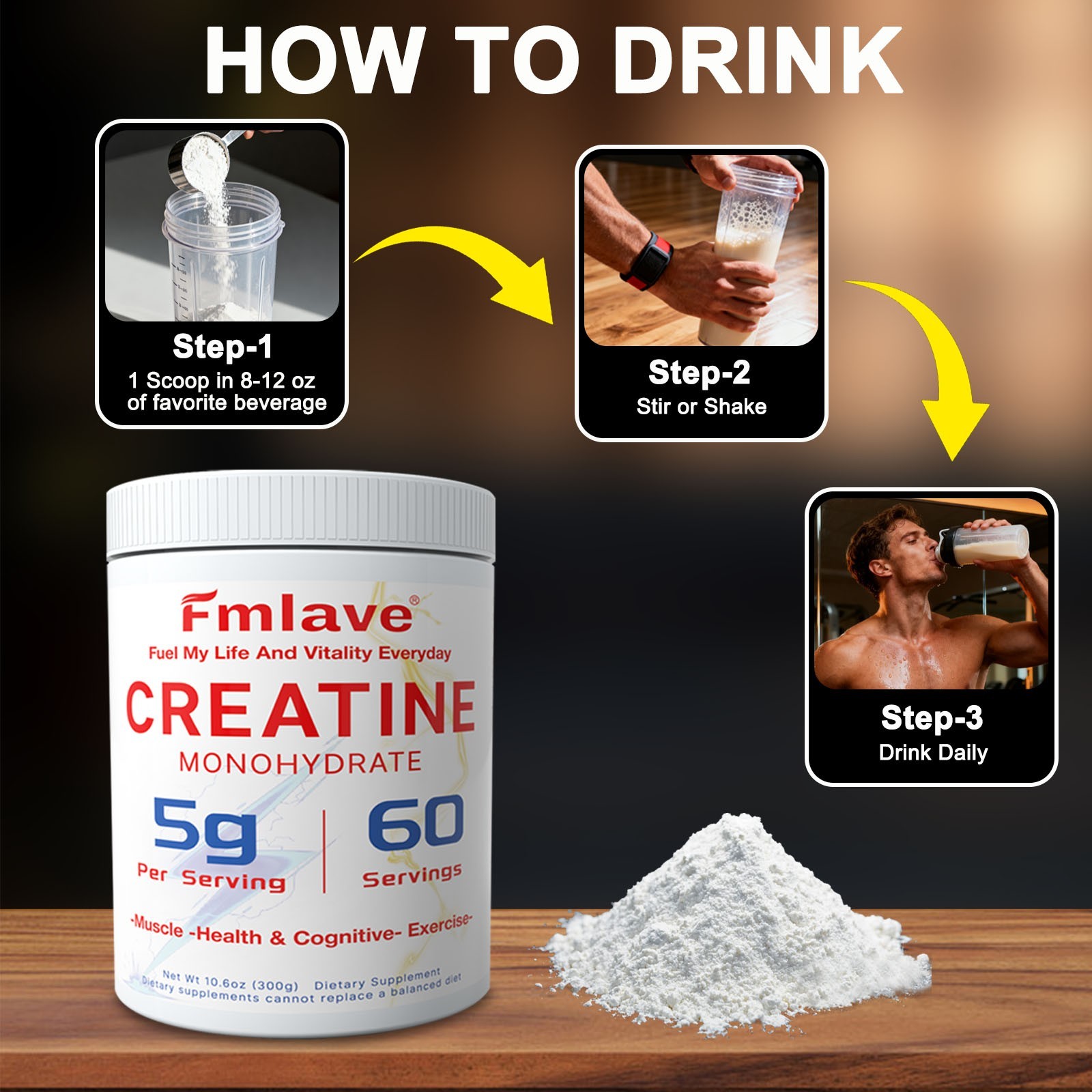 Creatine Monohydrate Powder Muscle gain (Micronized) 5g per serv 300g Unflavored