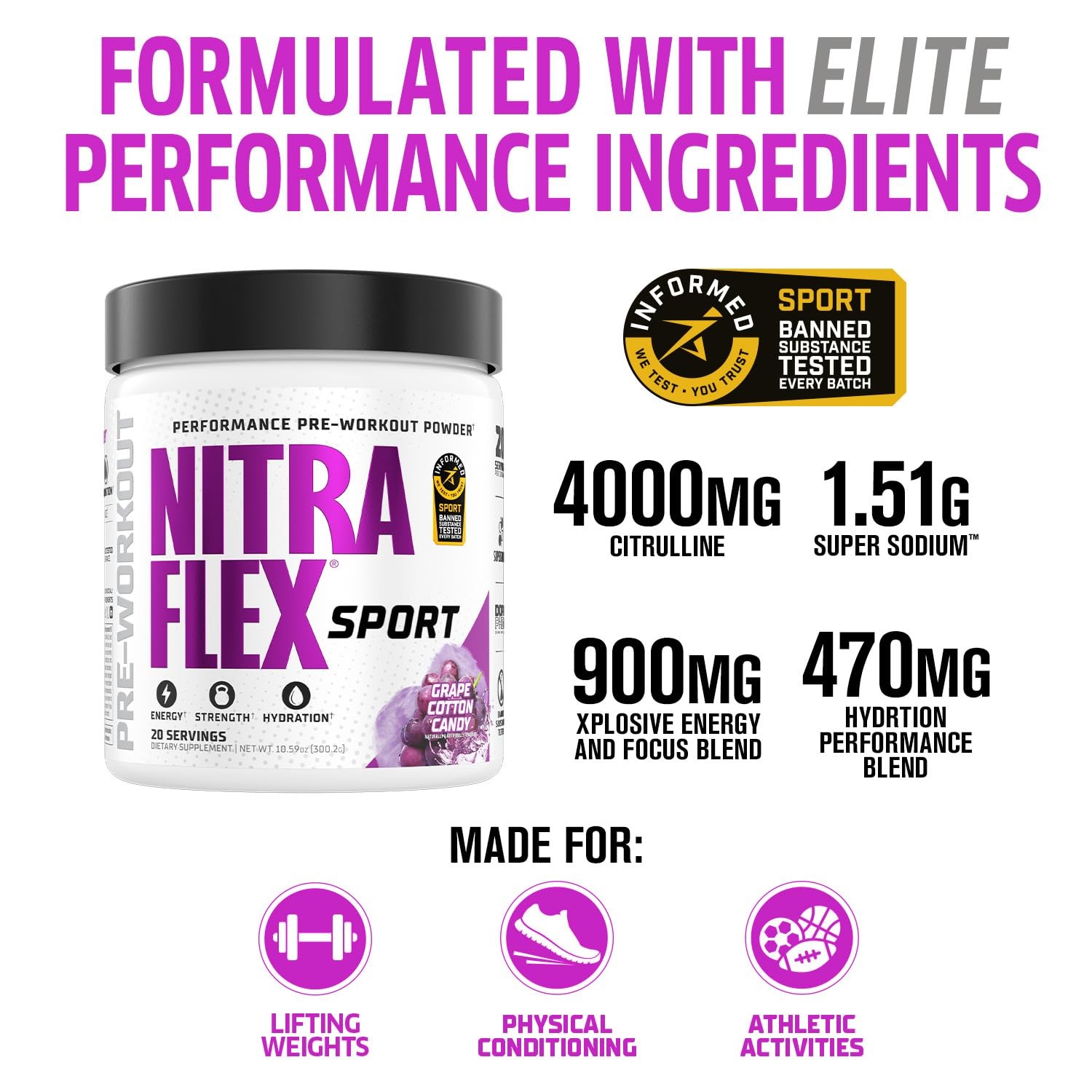 Nitraflex Sport Grape Cotton Candy 10.9 Ounce (Pack of 1), Black/White/Blue