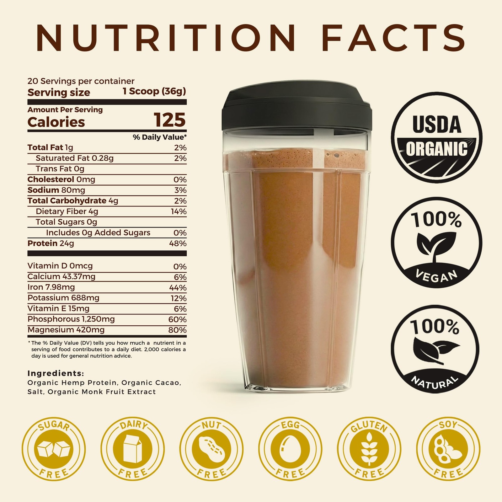 Organic Hemp Protein Powder for Women & Men – (20 Servings (1.61 lb), Chocolate)