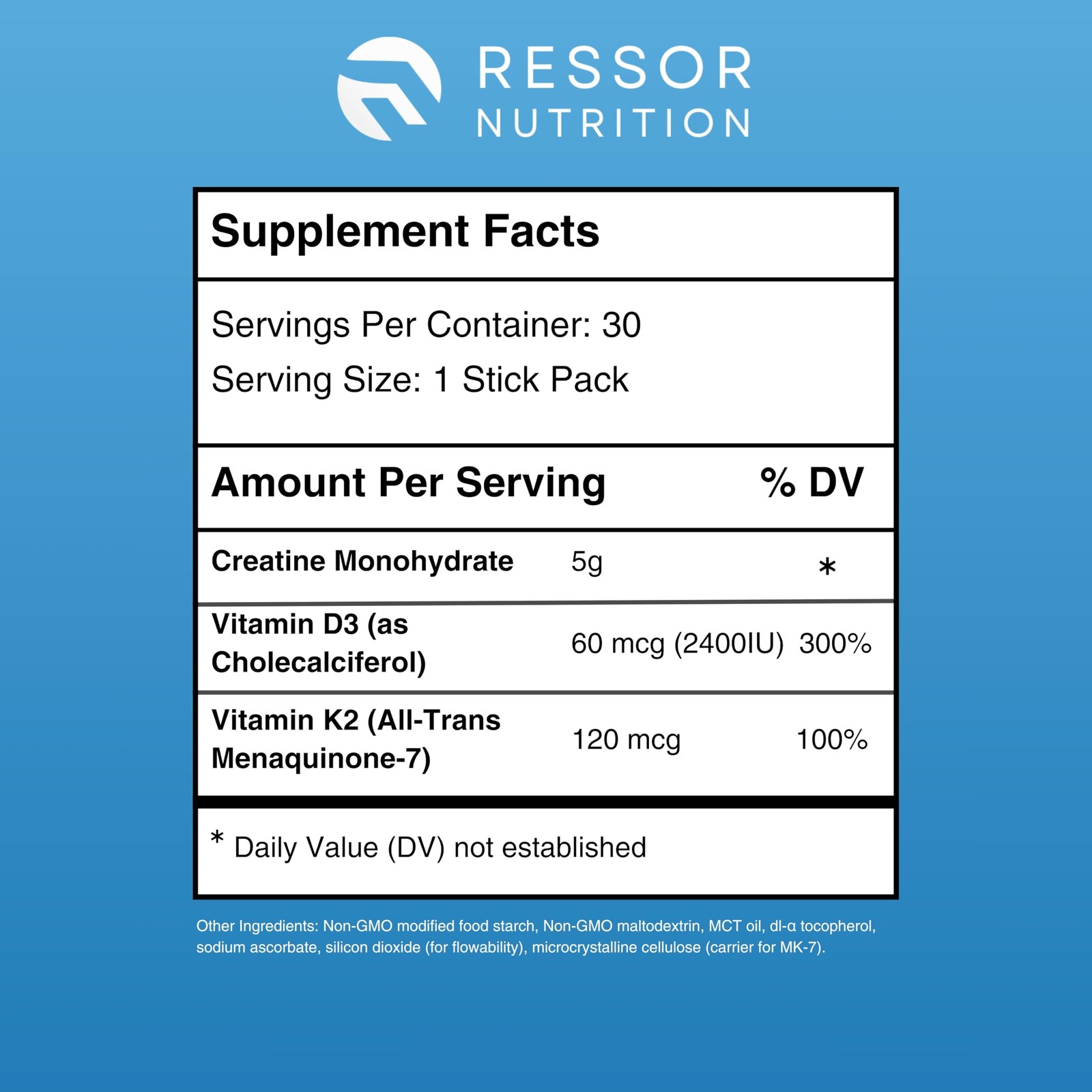 Ressor Creatine Monohydrate Powder EXP: 07/2026, 5g Micronized Creatine Travel