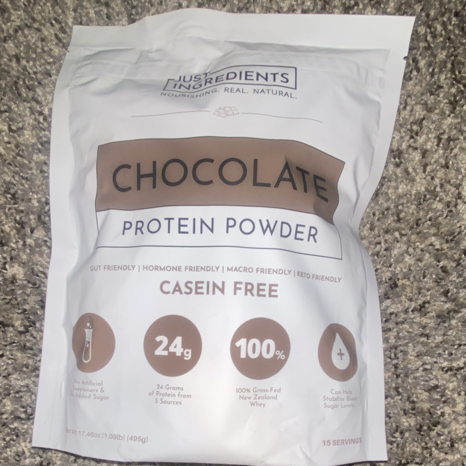 Just Ingredients Chocolate Protein Powder Casein-Free Keto Friendly 17.46oz