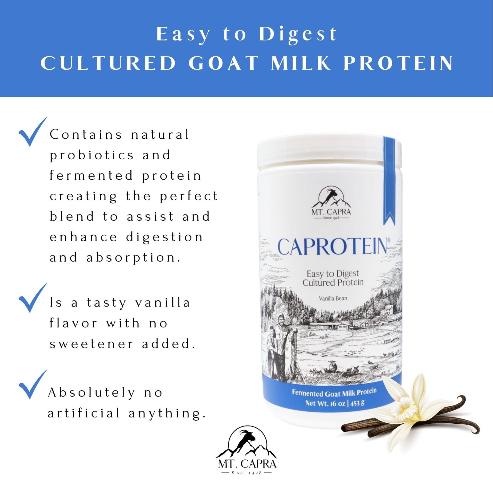 Mt. Capra Caprotein | Casein Protein Concentrate, Fermented Goat Milk Protein…