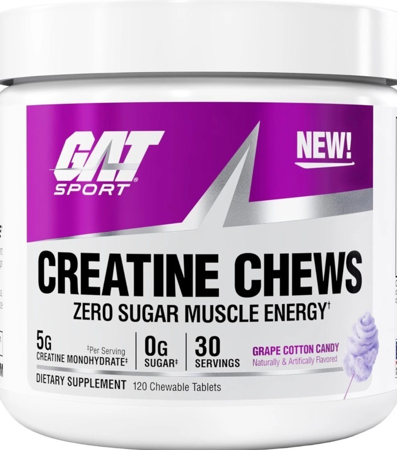 GAT SPORT Creatine Chews, Zero Sugar Pure Creatine 30 Servs (Grape Cotton Candy)