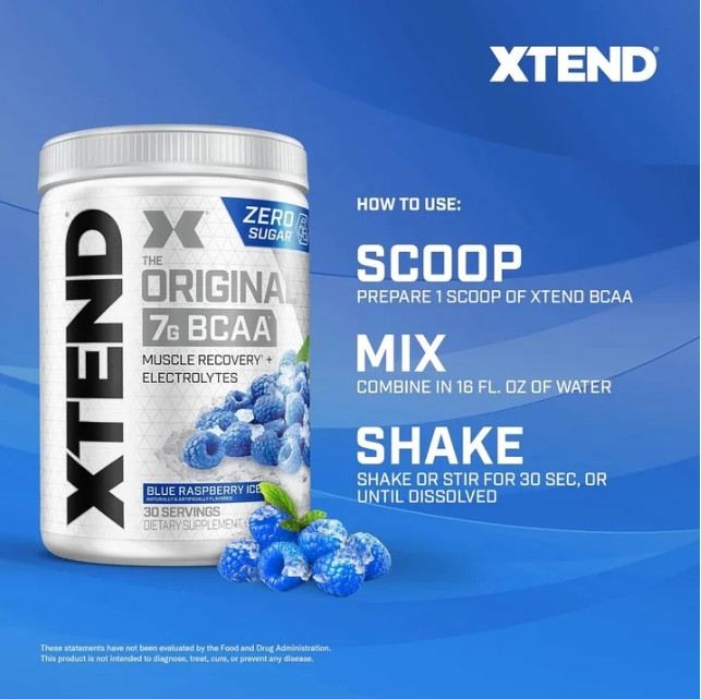 XTEND Original BCAA Powder, Blue Raspberry Ice, 30 Servings