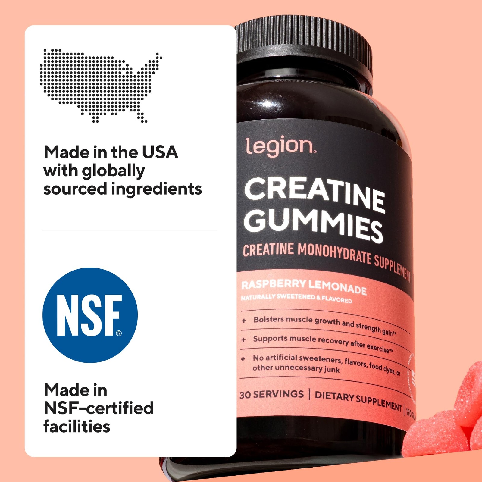 LEGION Creatine Monohydrate Gummies – Clean Chewable 150 Count (Pack of 1)