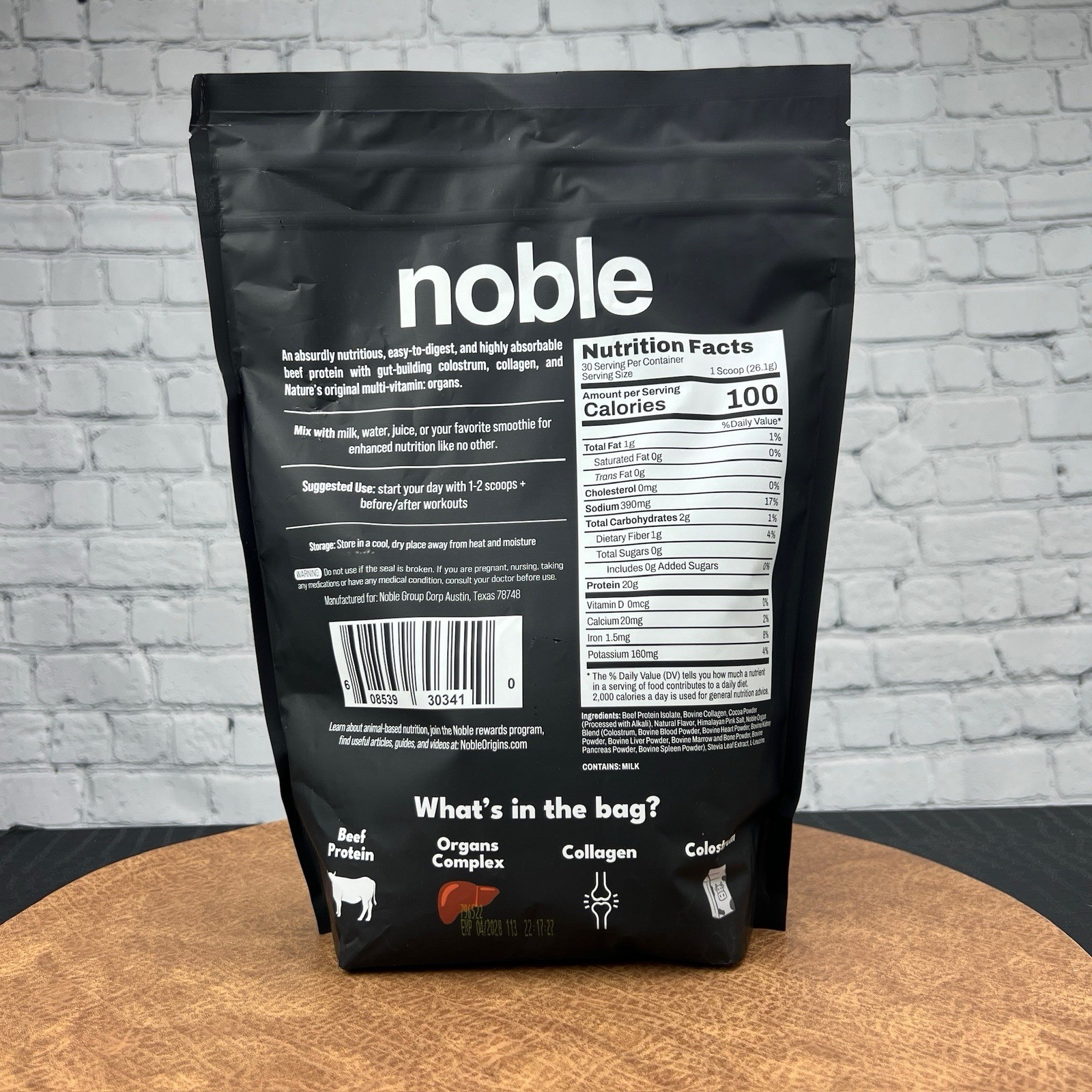 Noble All-in-One Chocolate Protein Powder, 21g Grass-Fed Beef Protein 30 Serv.