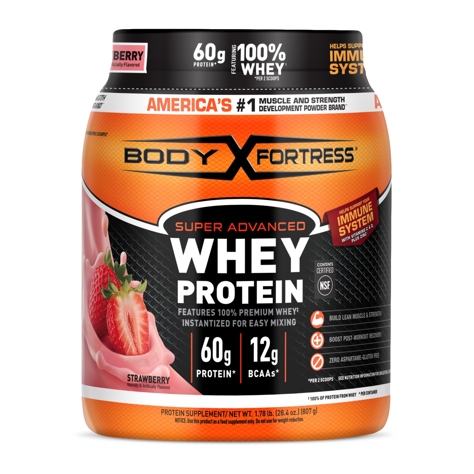Body Fortress Super Advanced 100% Premium Whey Protein Powder, Strawberry