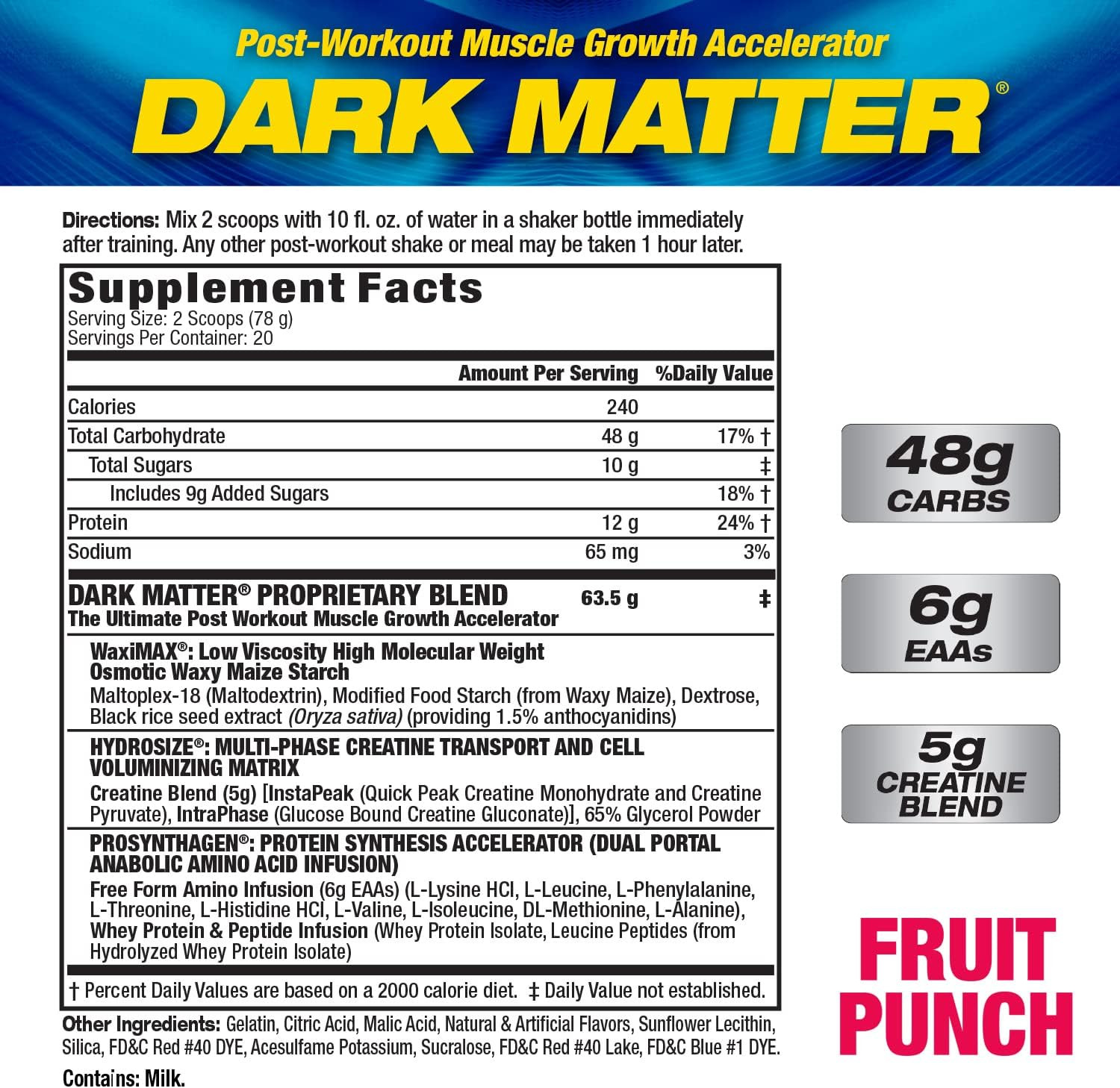 MHP Dark Matter Post Workout, Recovery Accelerator, W/Multi Phase Creatine, Waxy